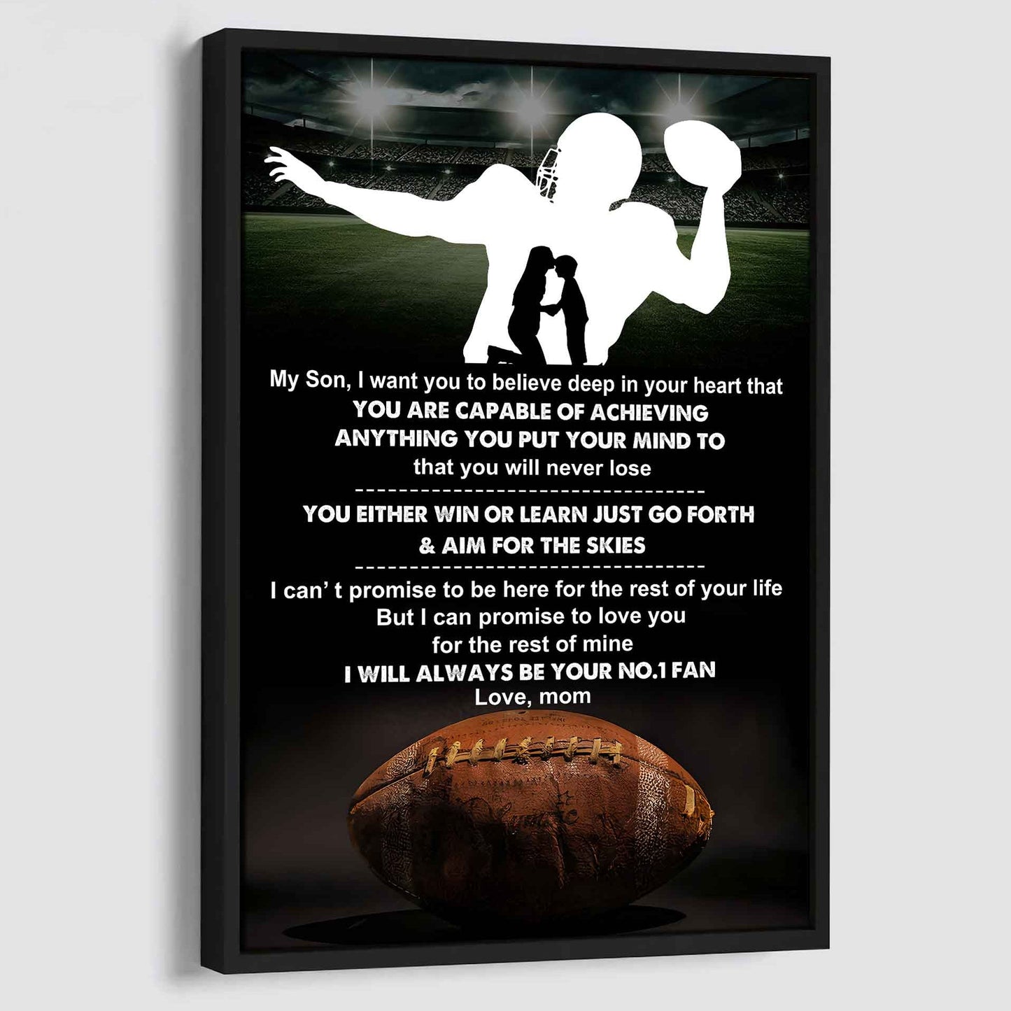 sport poster canvas mom to son - you will never lose you either win or learn i will always your no 1 fan