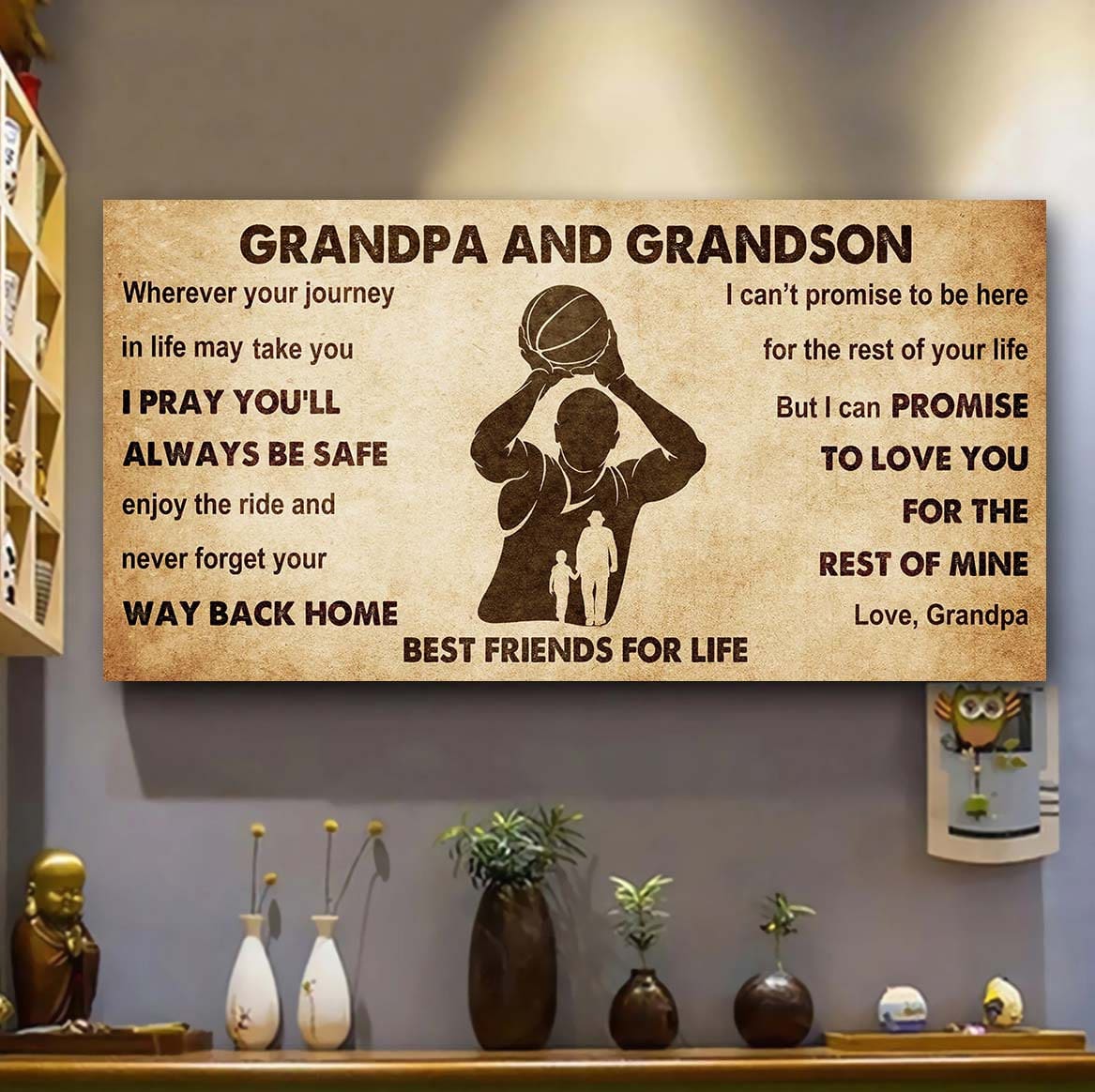 personalized grandpa to grandson poster canvas father and son best friends for life - message for your grandson gifts for him