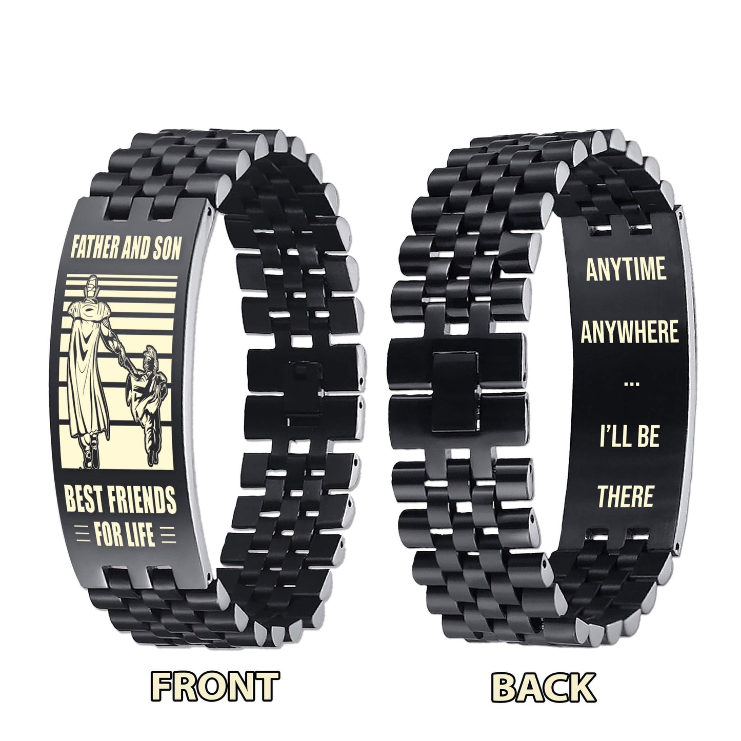 be strong biker personalized double sided bracelet father and son best friends for life - message on the back side