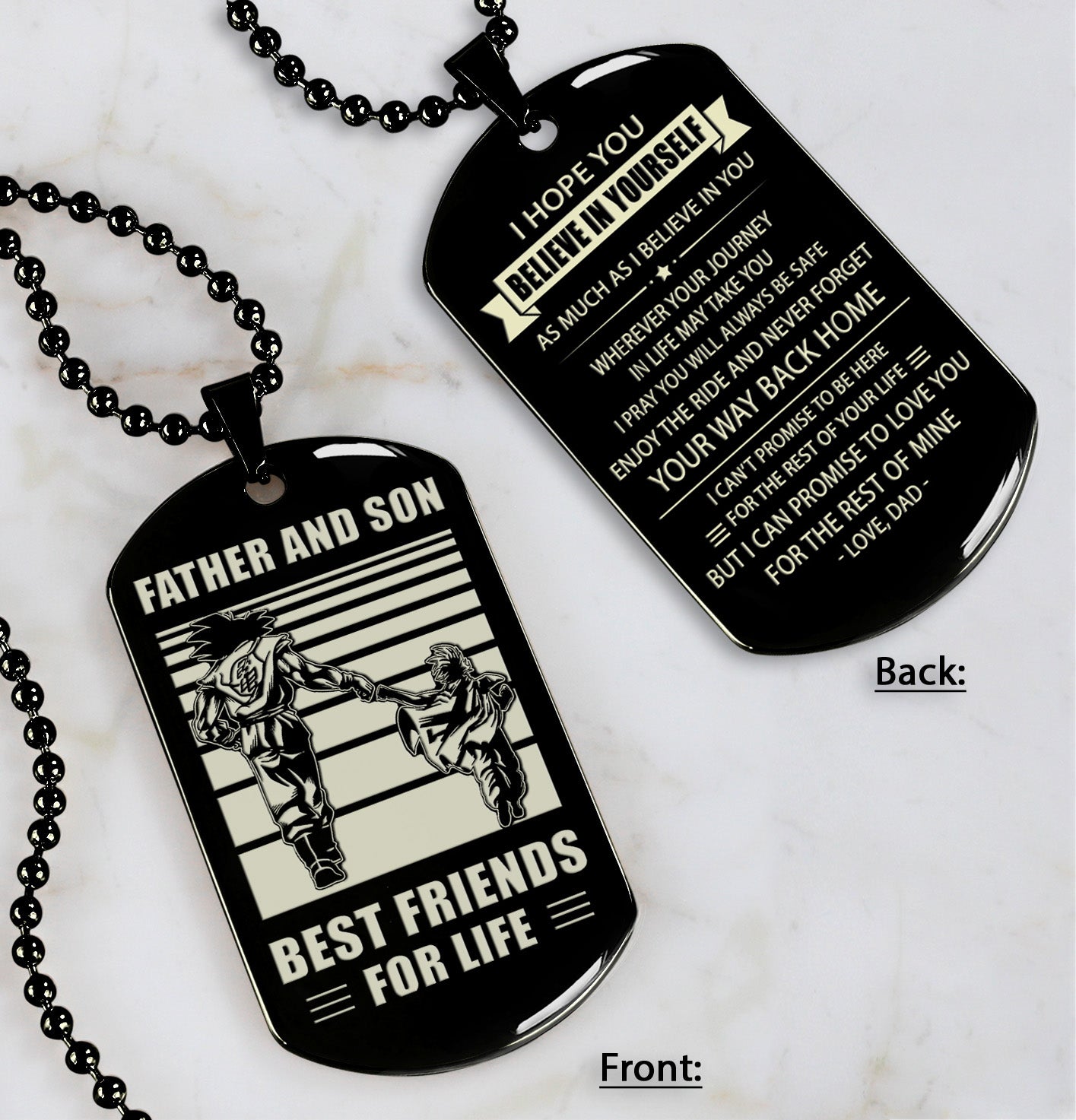 vc personalized double sided dog tag father and son best friends for life - message on the back side