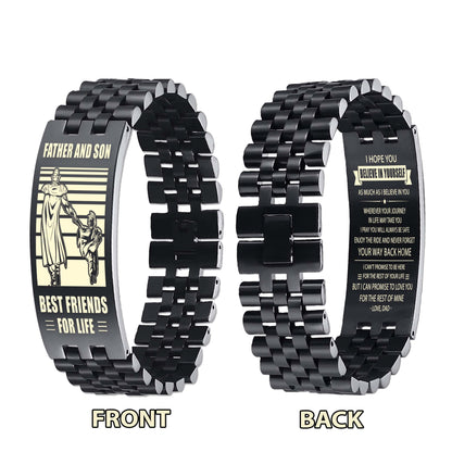 NVL Biker Personalized Double Sided Bracelet Father And Son Best Friends For Life - Message on the back side