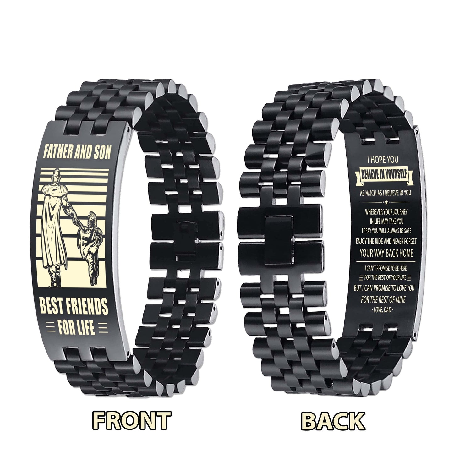 wbh spartan personalized double sided bracelet father and son best friends for life - message on the back side