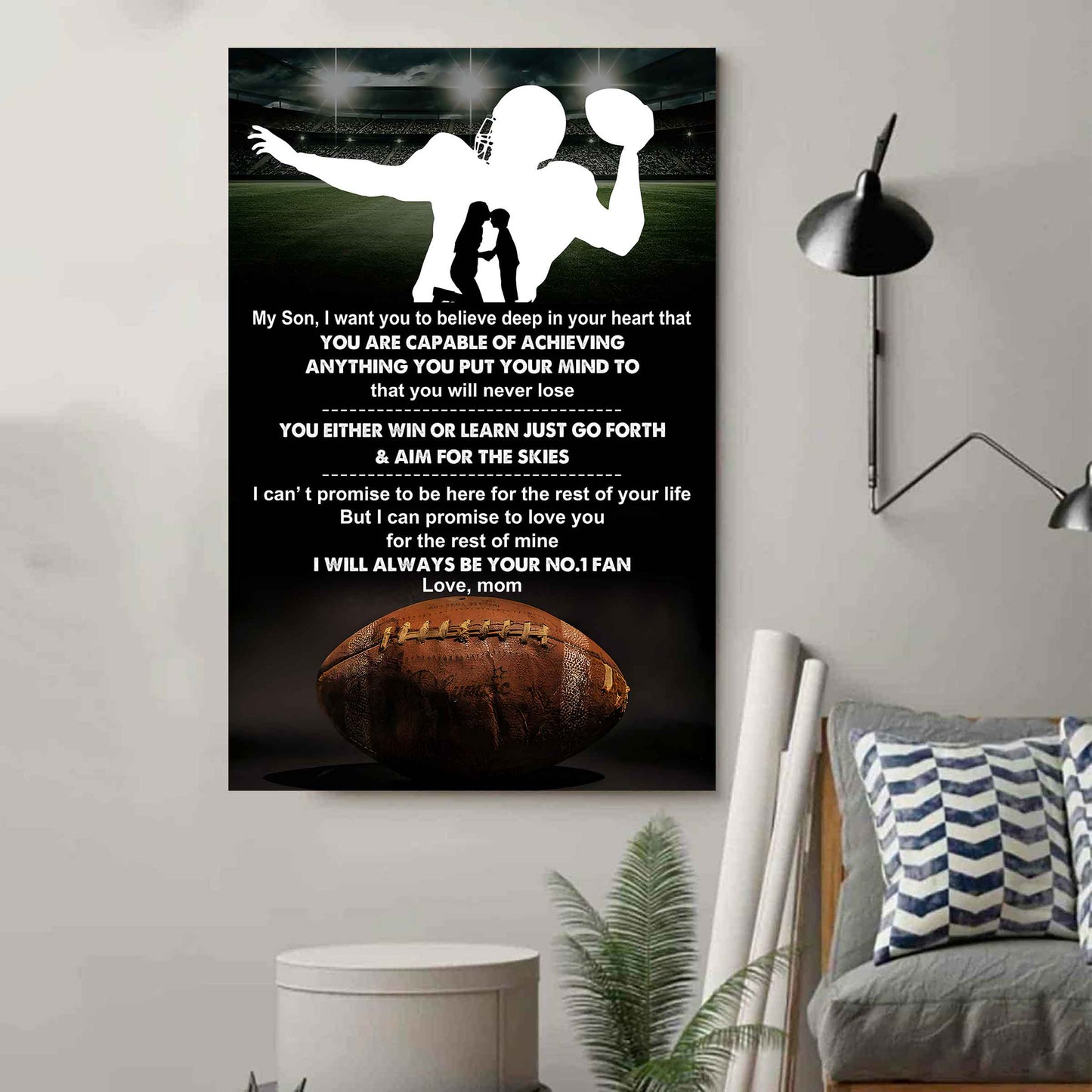 sport poster canvas mom to son - you will never lose you either win or learn i will always your no 1 fan