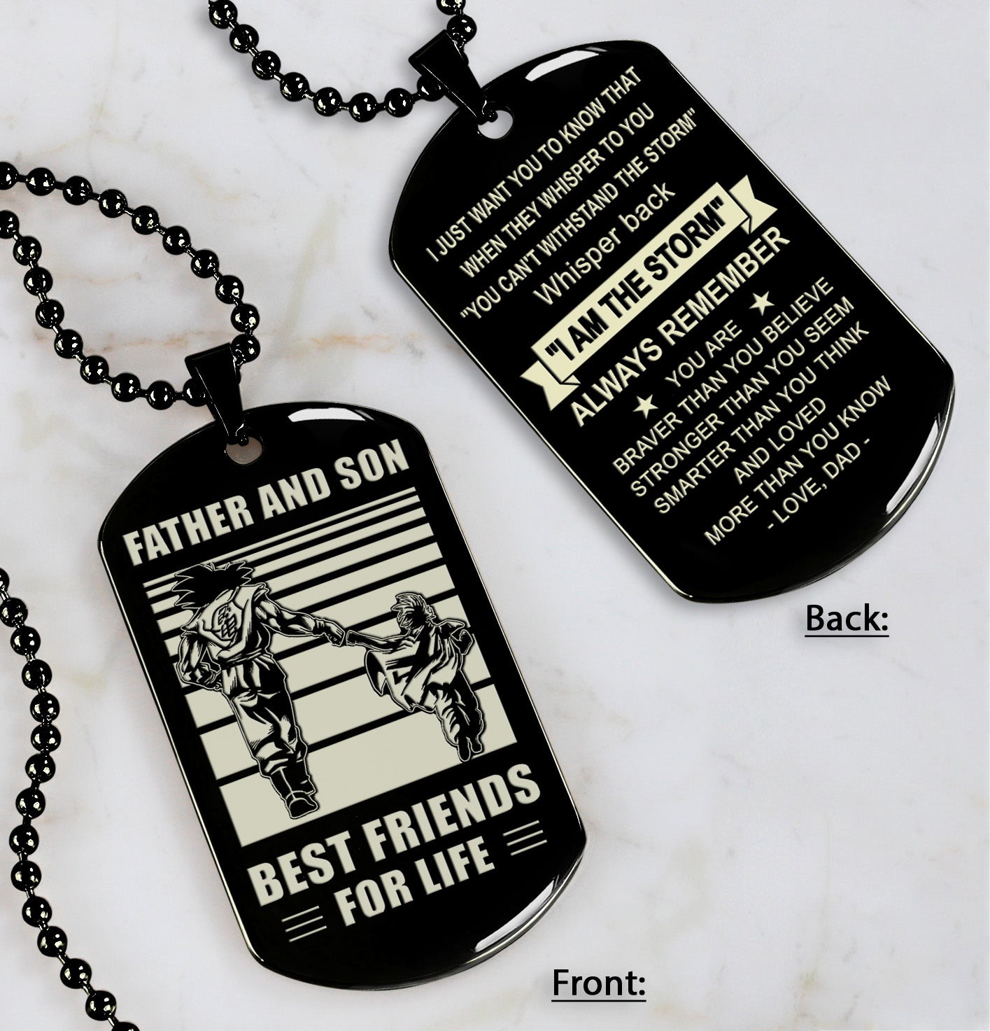 vc personalized double sided dog tag father and son best friends for life - message on the back side