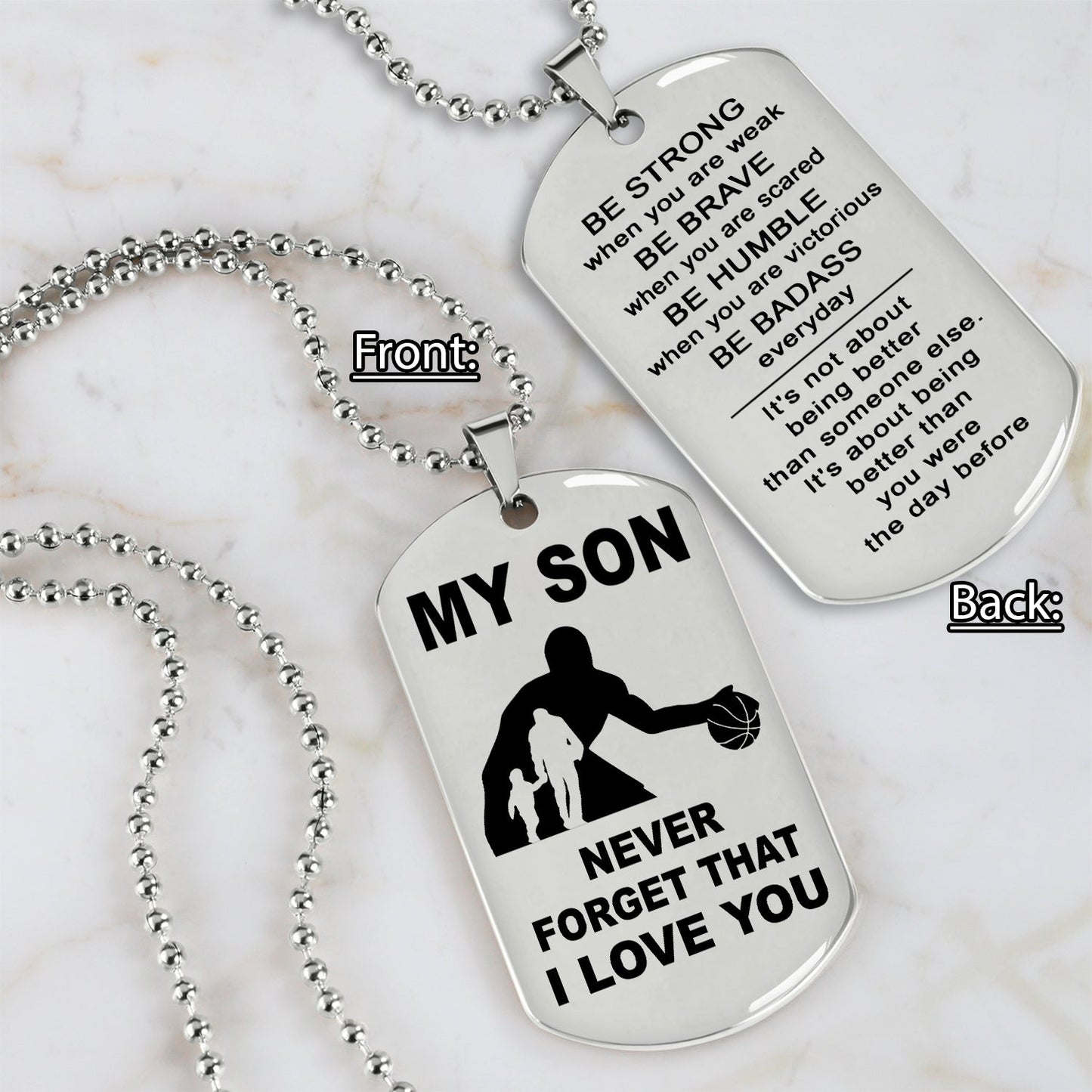 customizable basketball gifts from dad mom to son- it is not about better than someone else, it is about being better than you were the day before, be strong be brave be humble