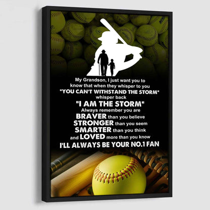 Sport Poster Canvas Granpa To Grandson - Whisper Back I Am The Storm I Will Always Your No 1 Fan