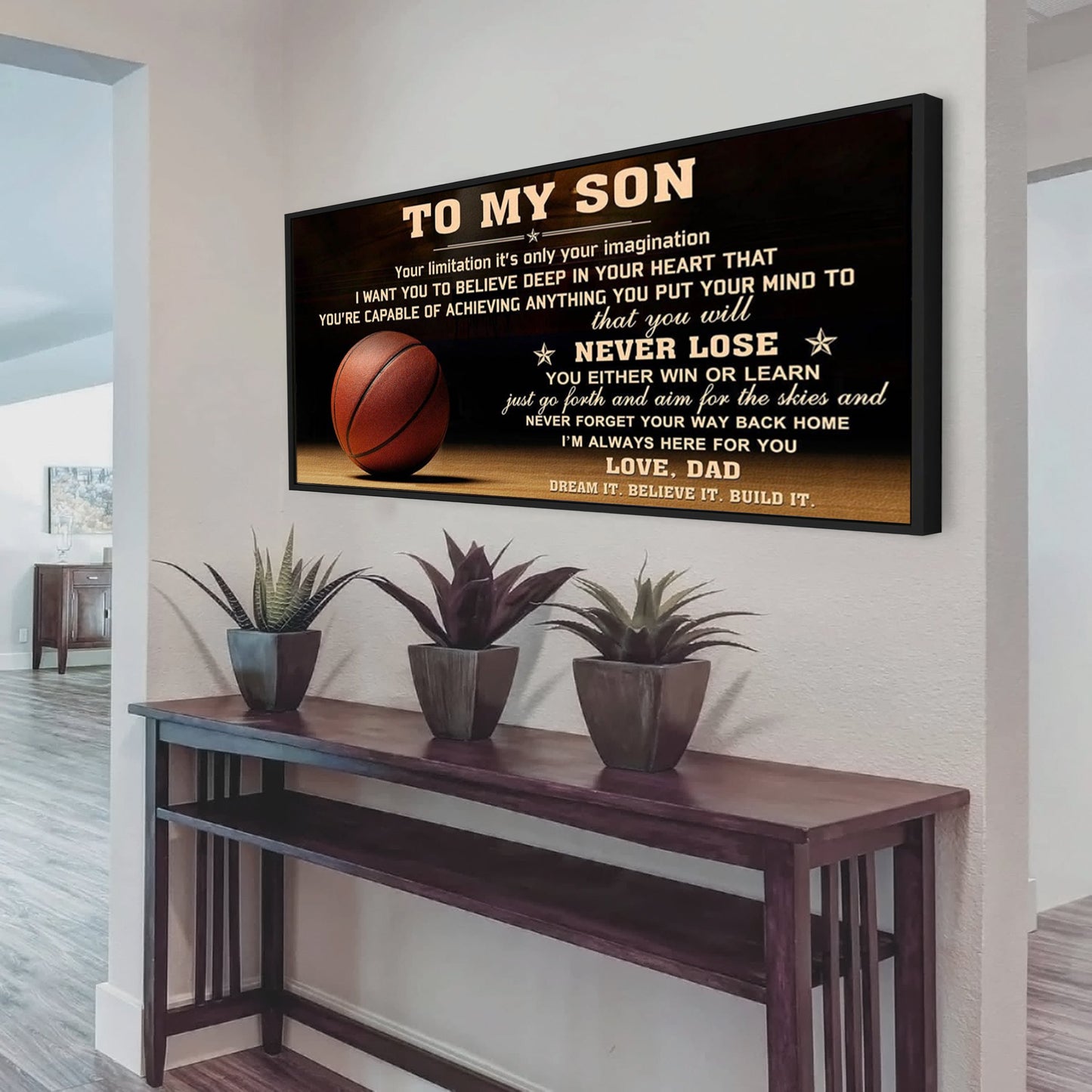 customizable basketball poster – dad to son – never lose