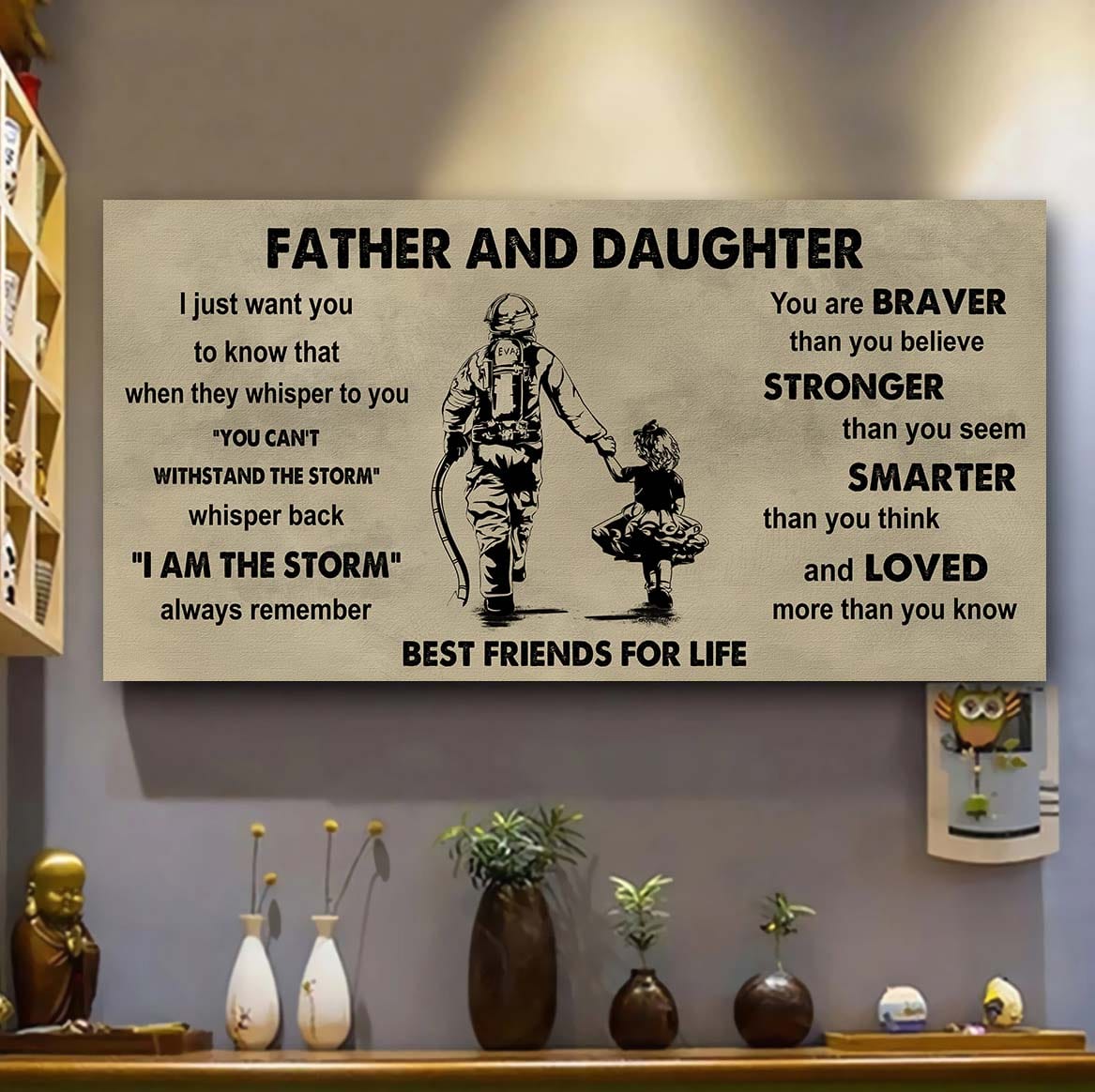 biker father and daughter best friends for life - i am the storm poster canvas gift for daughter from father