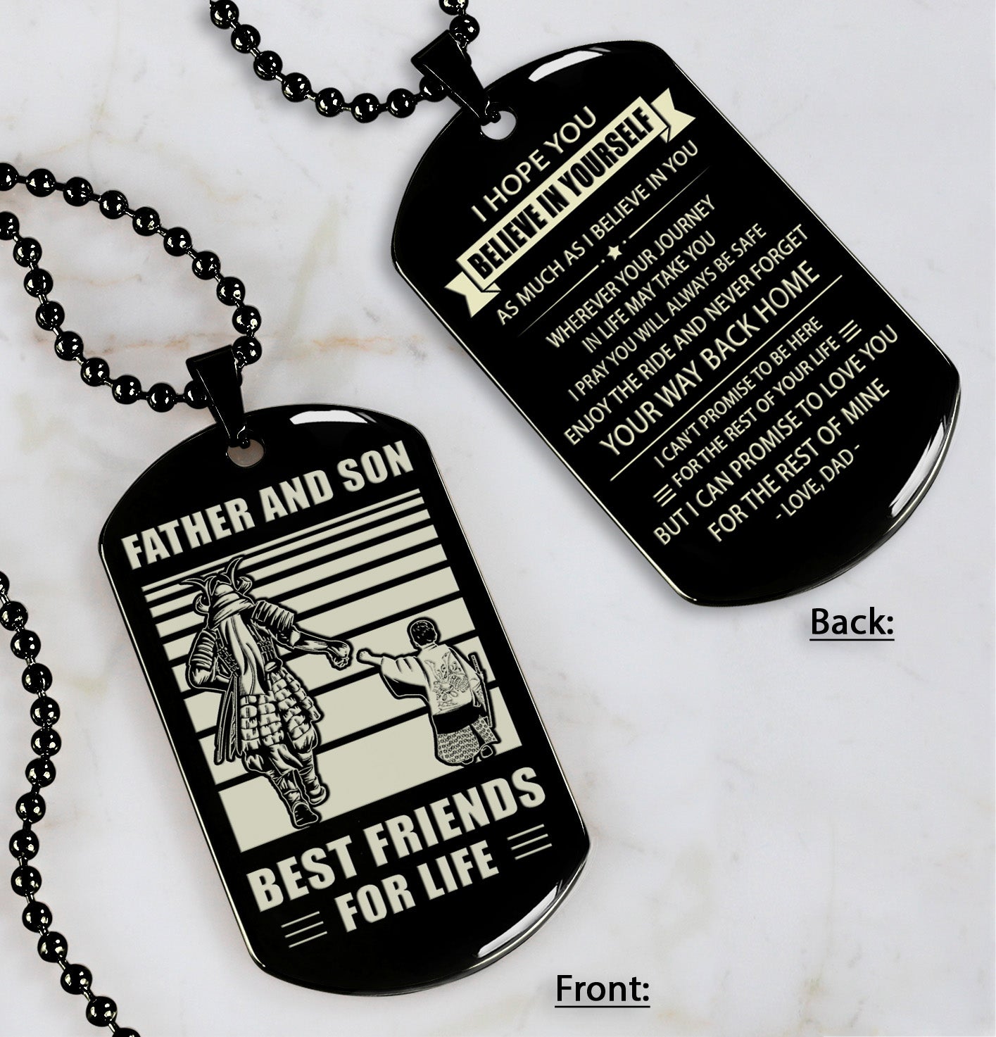 soldier personalized double sided dog tag father and son best friends for life - message on the back side