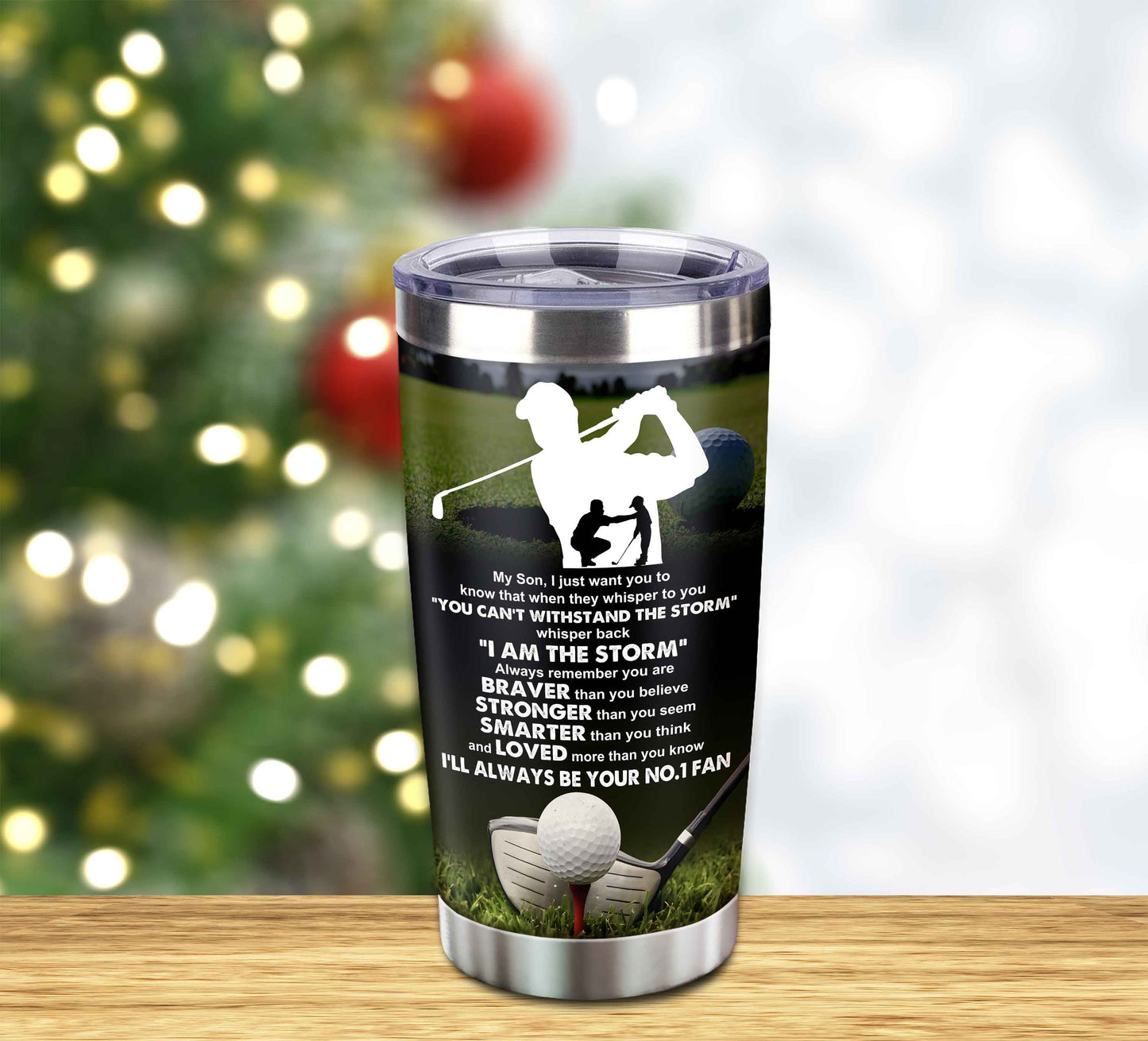 customizable tumbler to my son with inspriration quotes from dad and mom