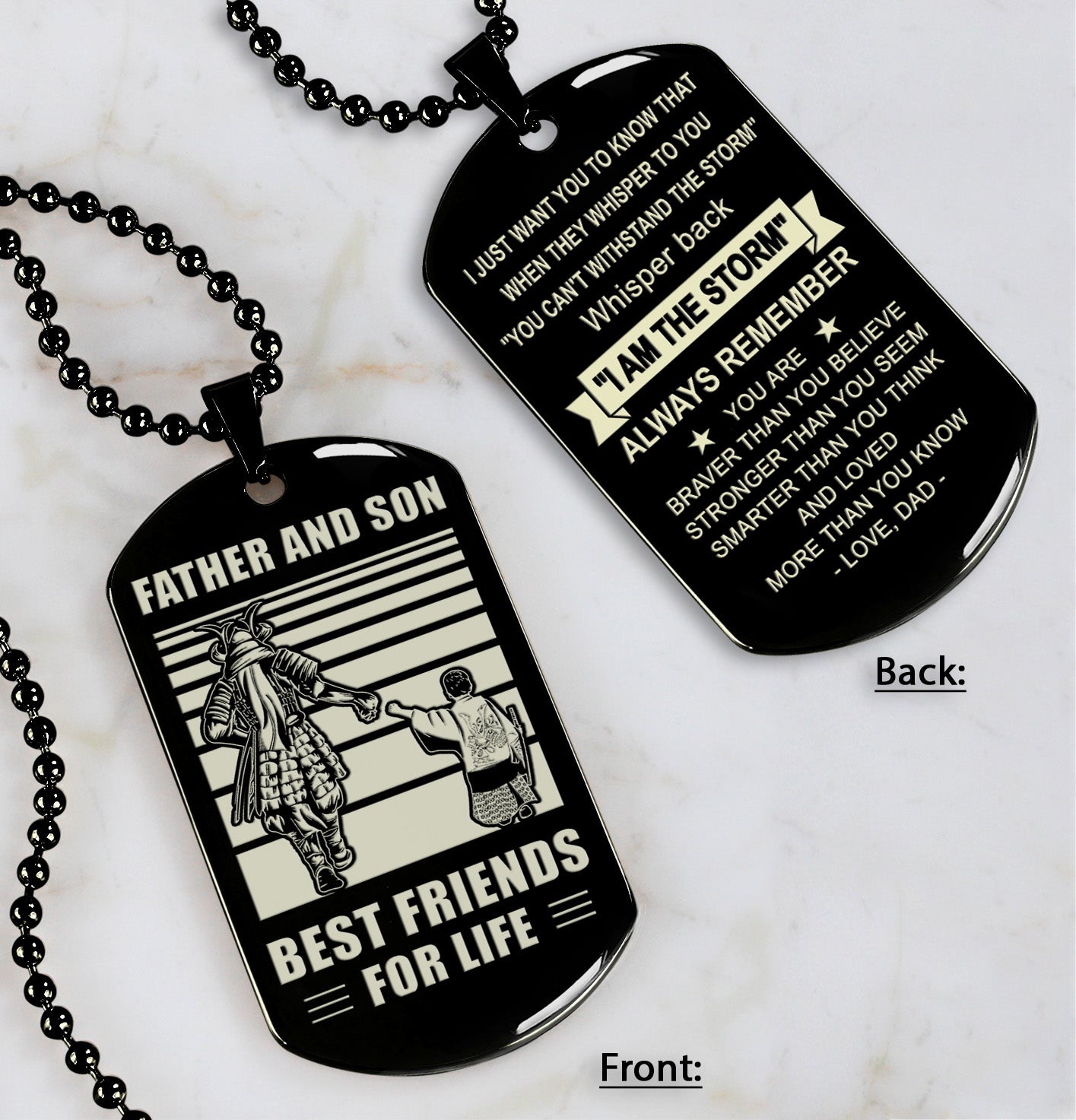 family personalized double sided dog tag father and son best friends for life - message on the back side