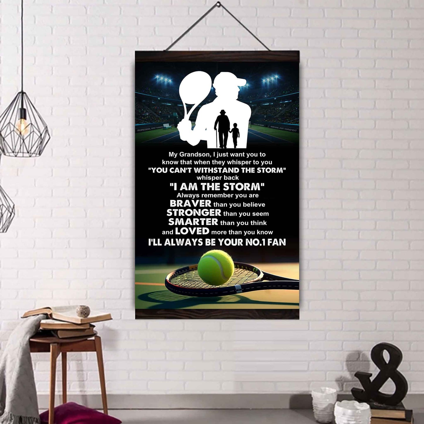 Sport Poster Canvas Granpa To Grandson - Whisper Back I Am The Storm I Will Always Your No 1 Fan