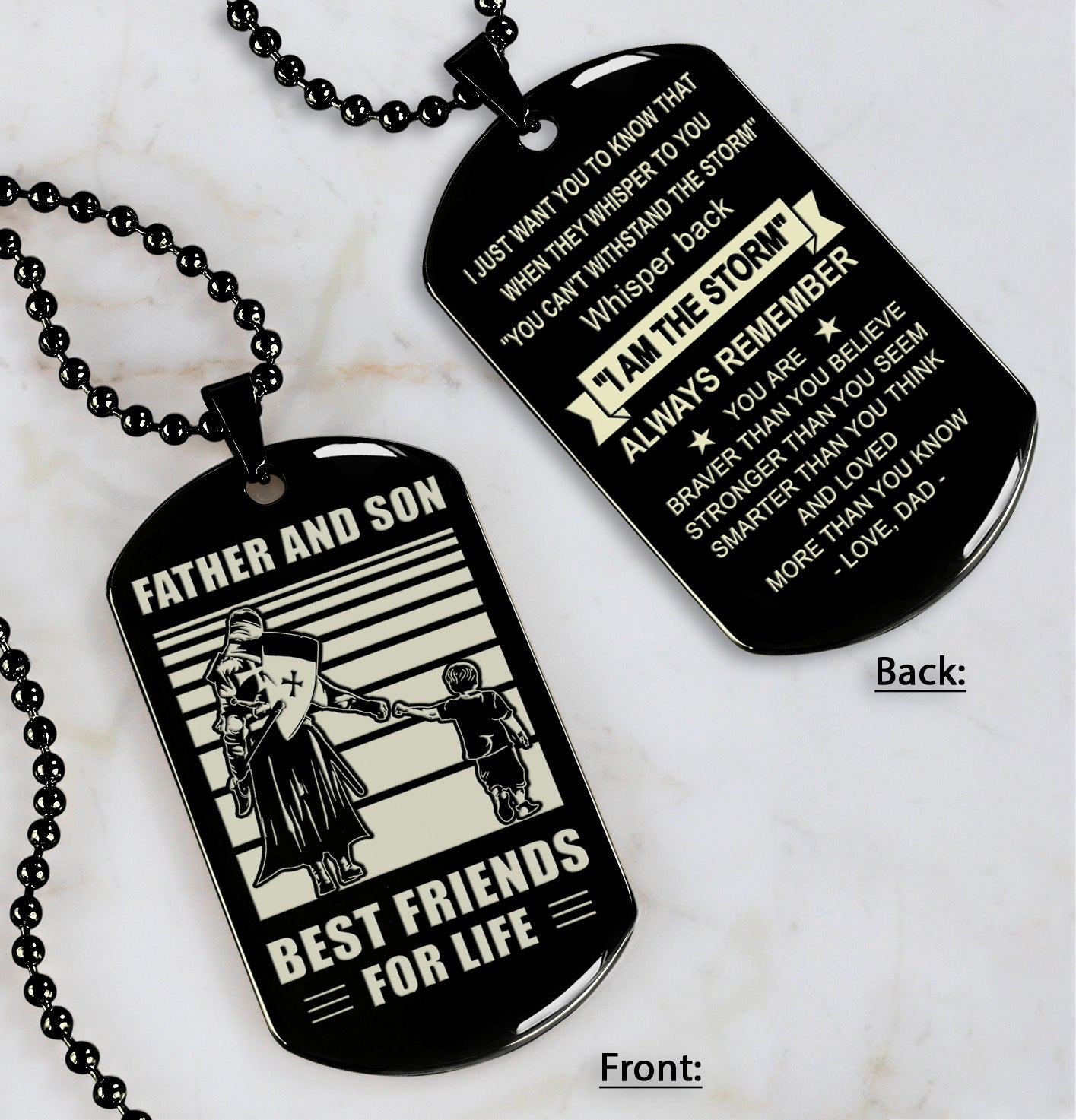 soldier personalized double sided dog tag father and son best friends for life - message on the back side