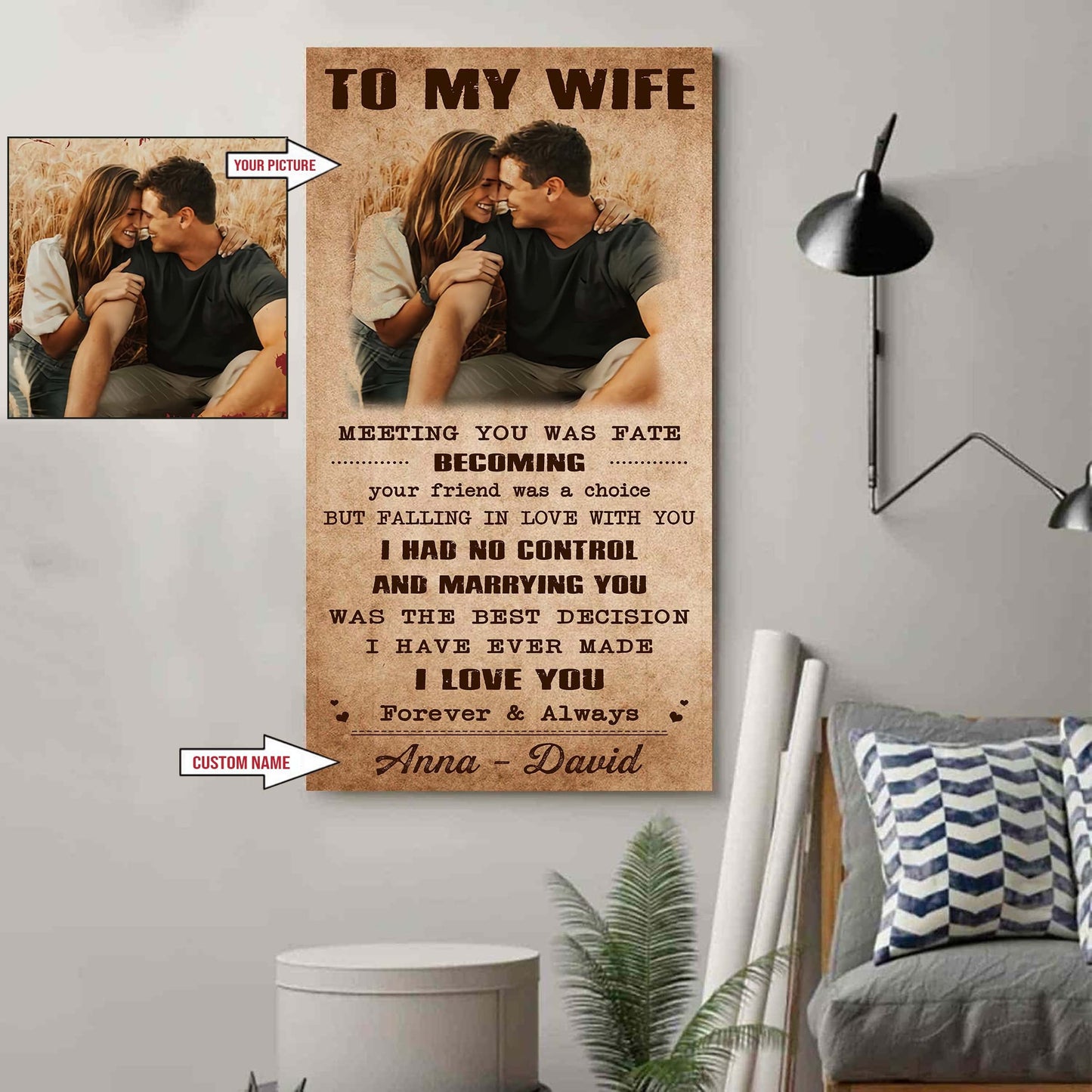 valentine gifts-custom image canvas-husband to wife- marrying you was one of the best decision i ever made