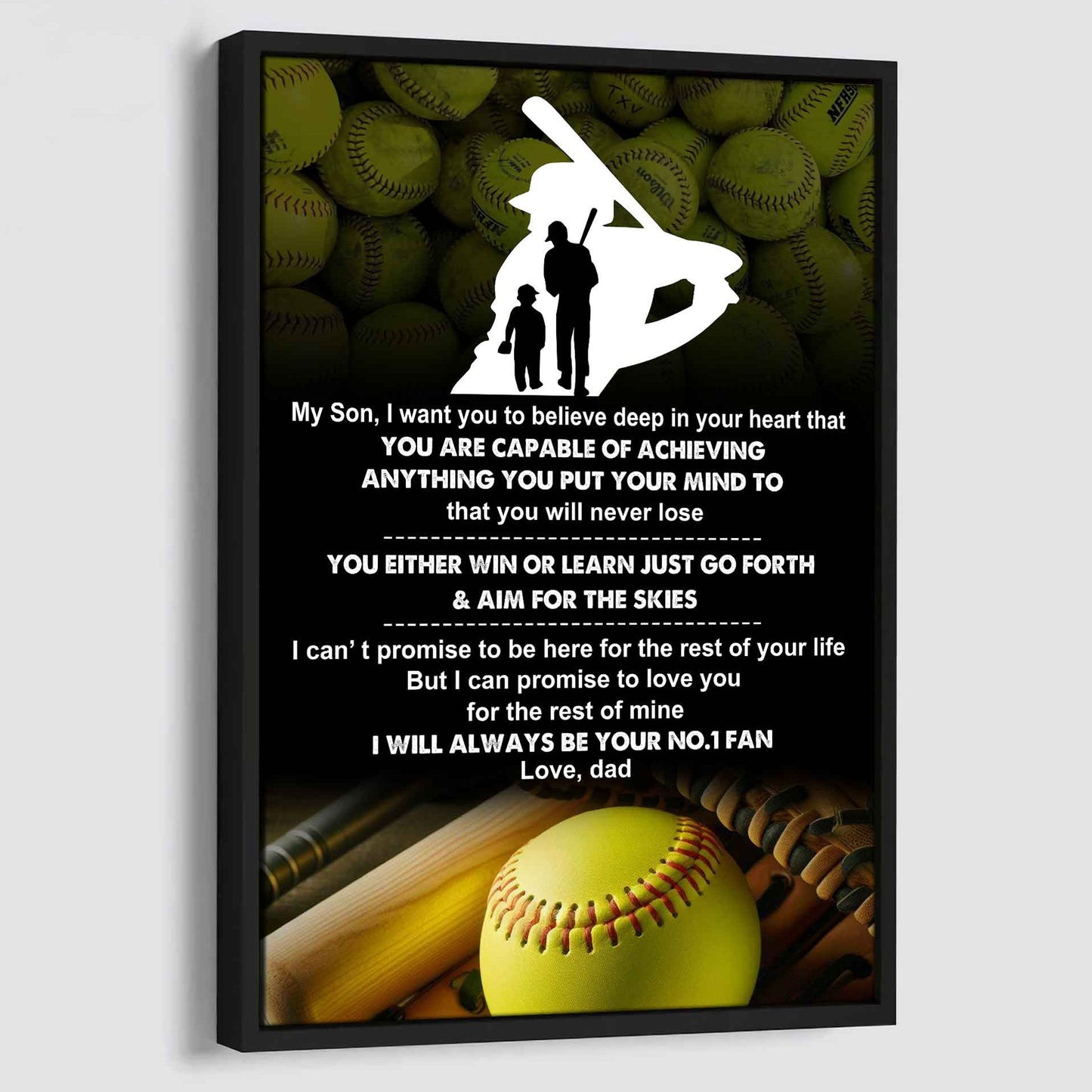 sport poster canvas dad to son - you will never lose you either win or learn i will always your no 1 fan