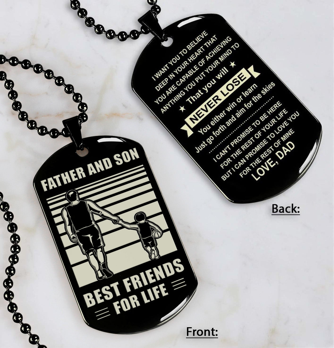 soccer sto personalized double sided dog tag father and son best friends for life - message on the back side