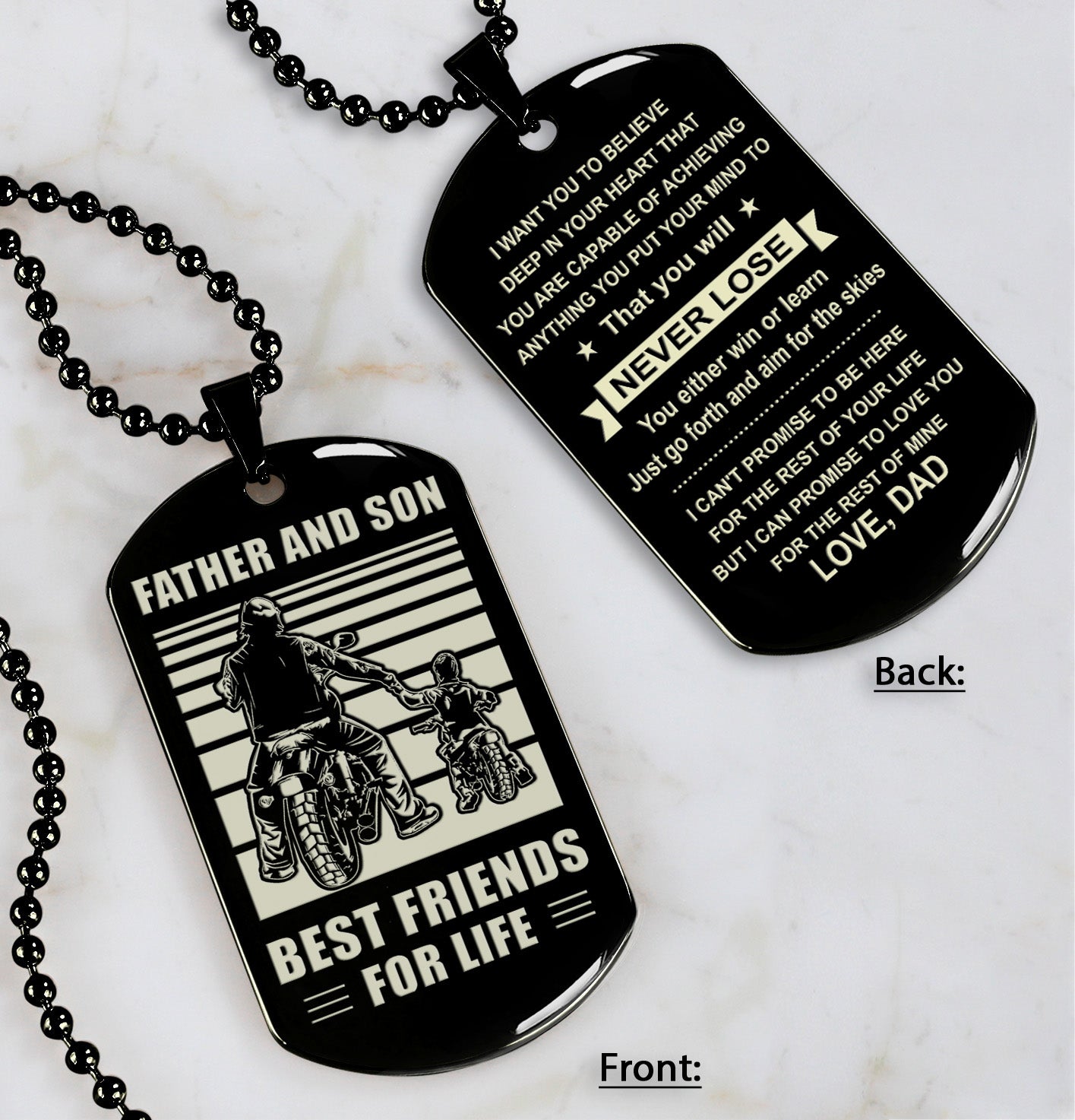 sto-personalized double sided dog tag father and son best friends for life - message on the back side