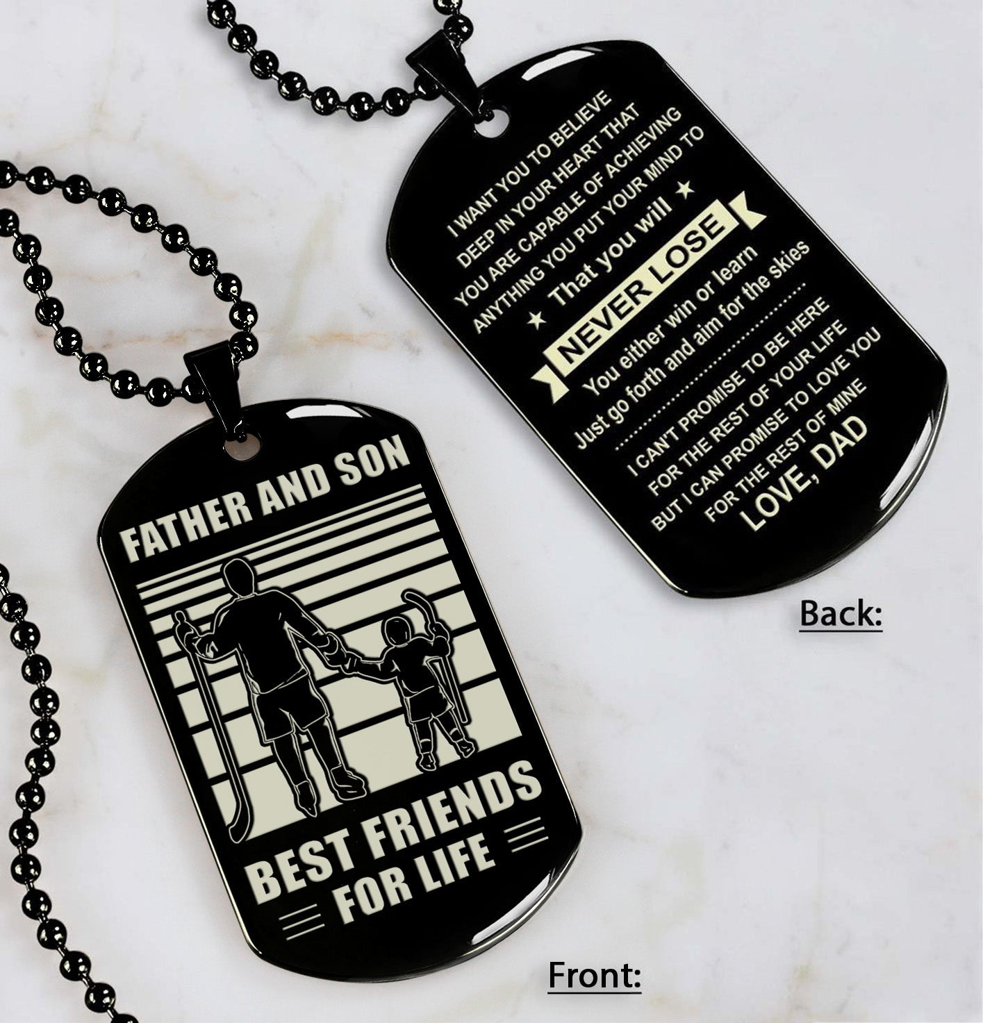 soccer any personalized double sided dog tag father and son best friends for life - message on the back side