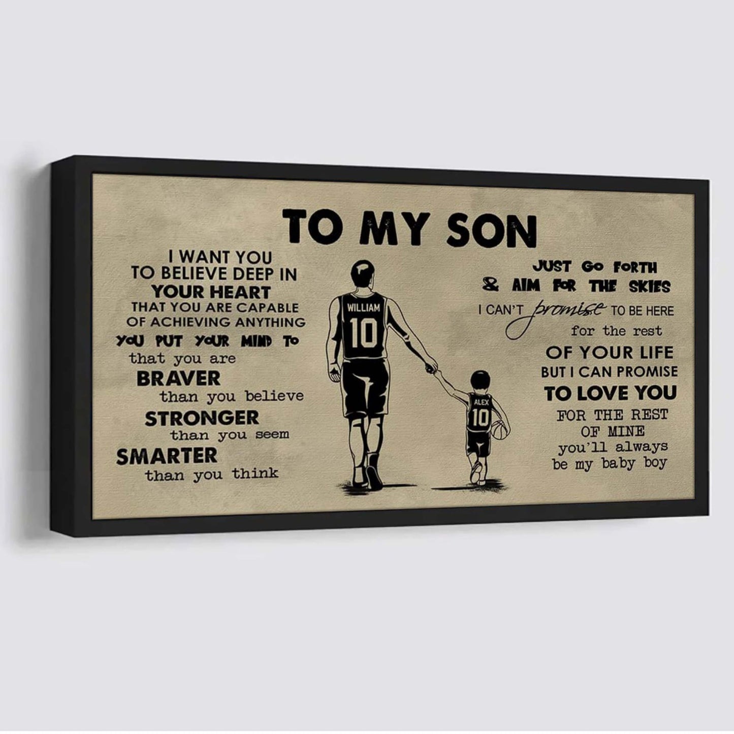 basketball to my son- i want you to believe- canvas poster