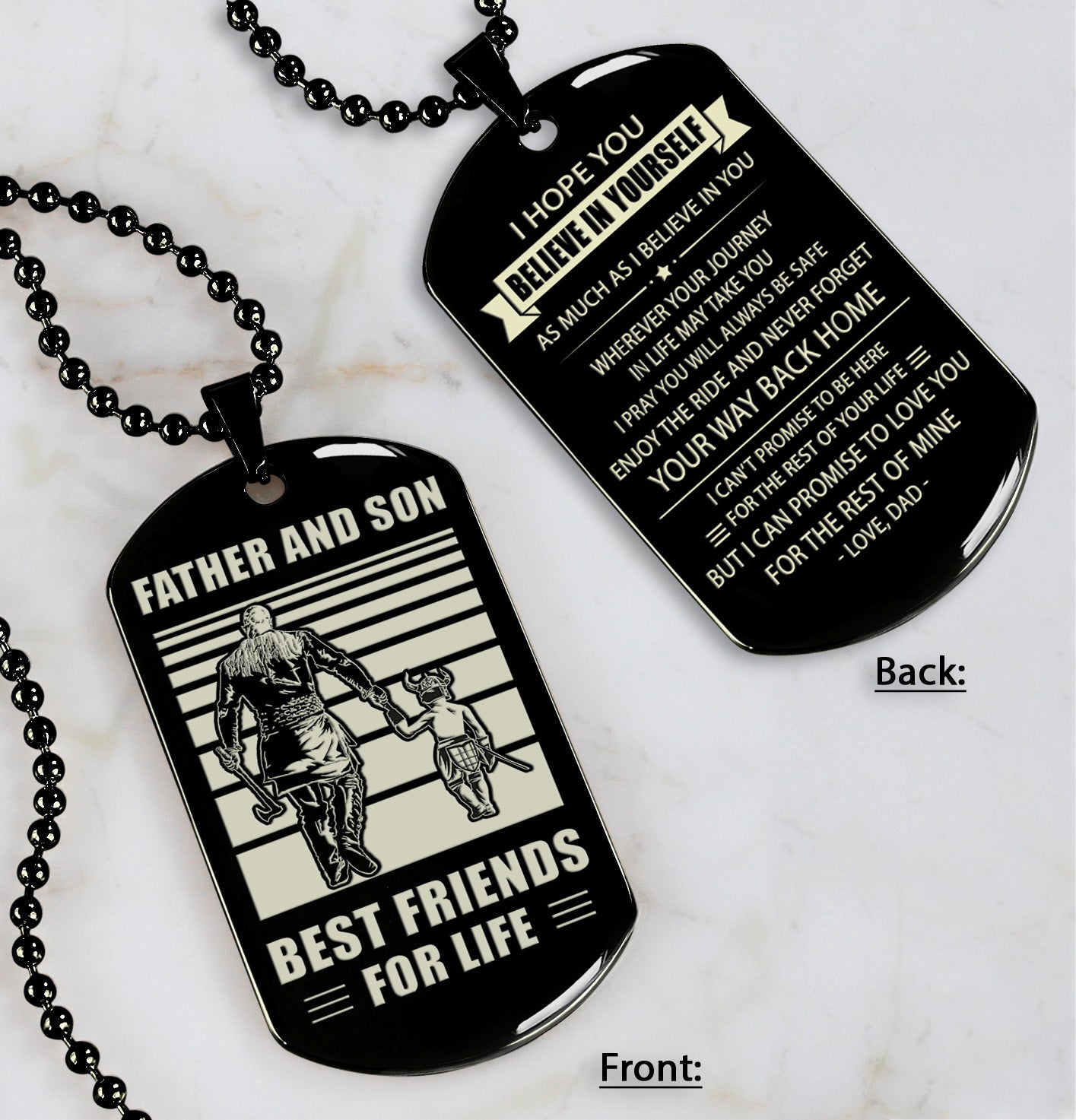 sto-personalized double sided dog tag father and son best friends for life - message on the back side