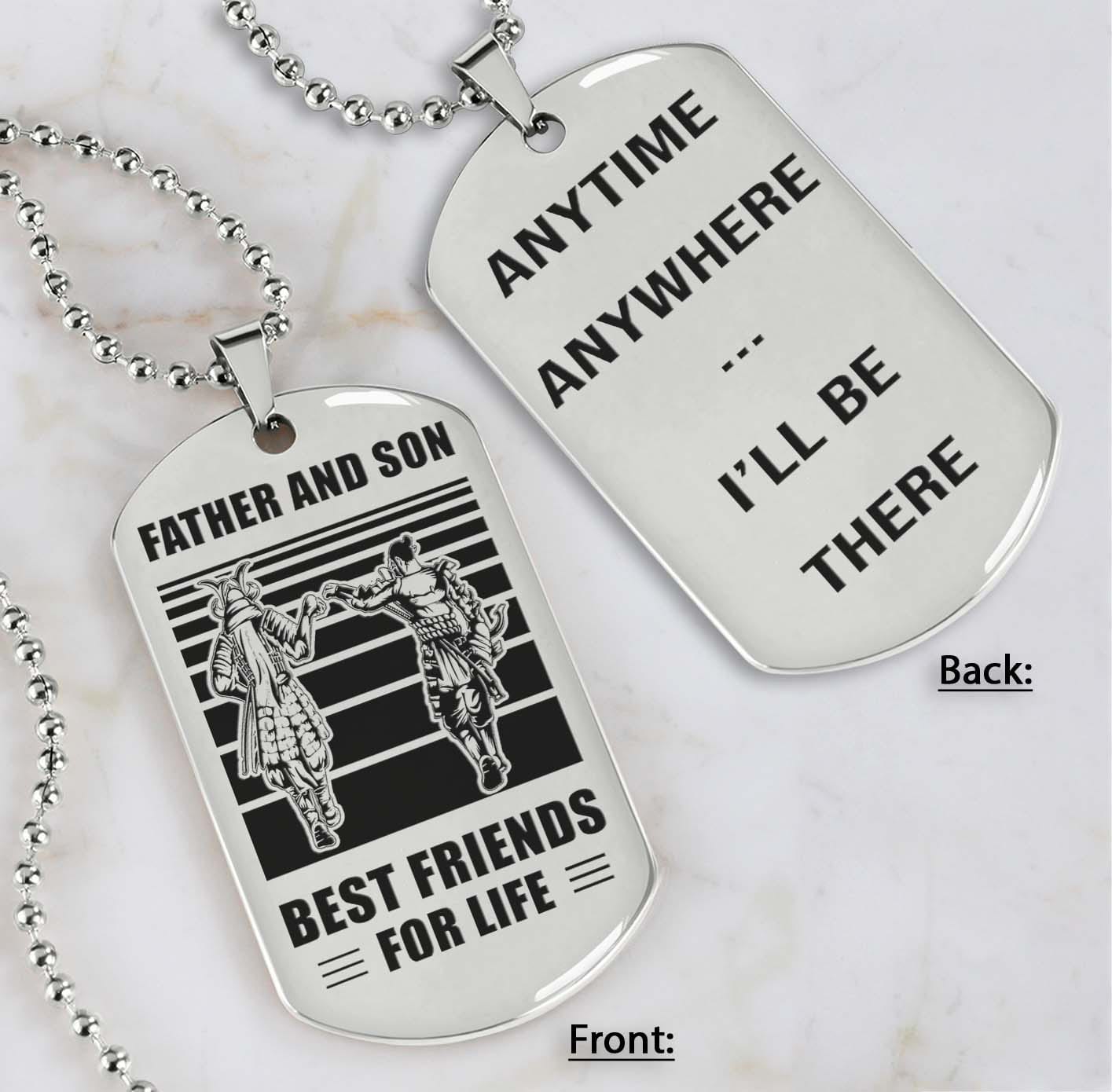 silver verison personalized double sided dog tag father and son best friends for life - message on the back side