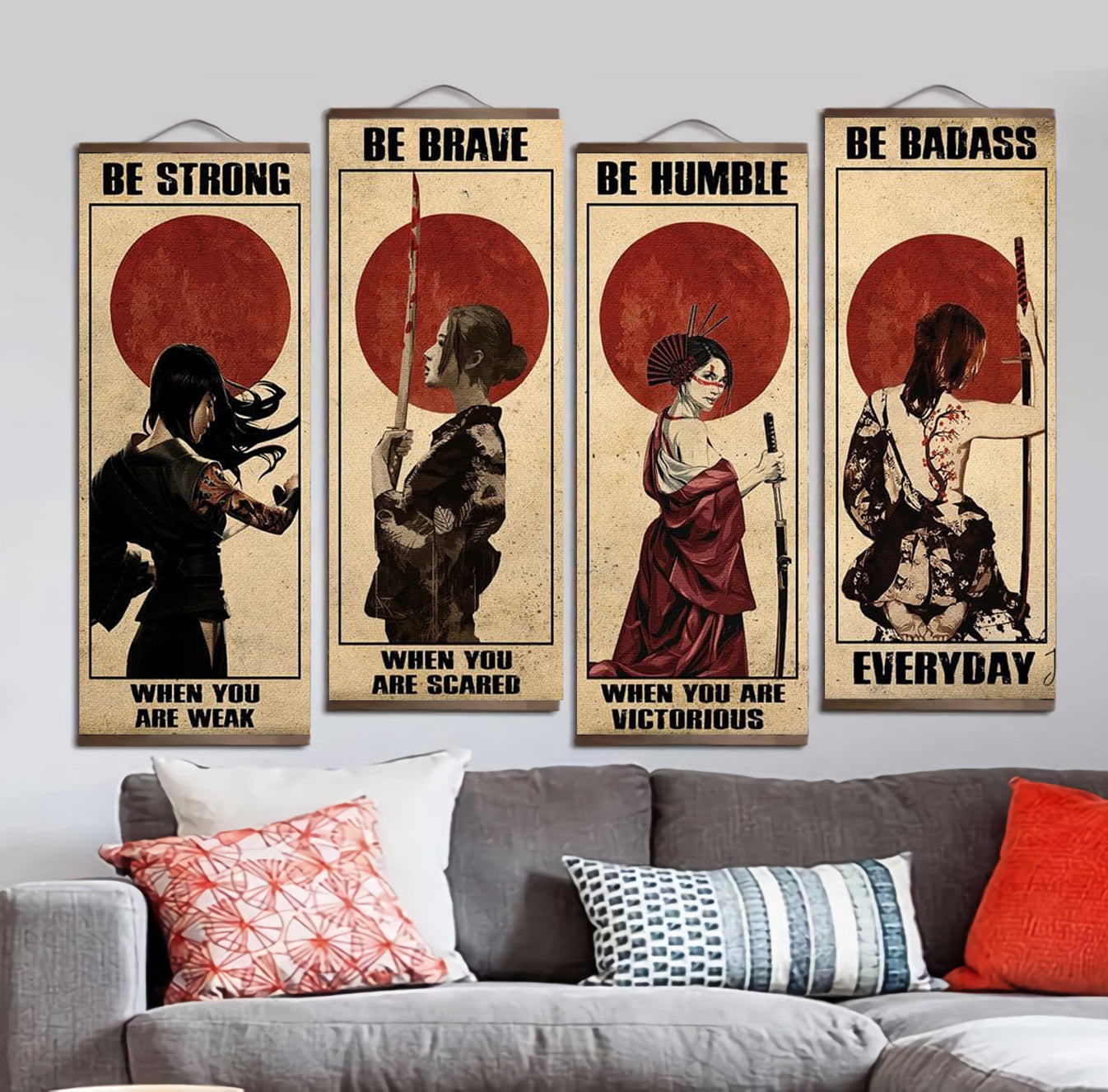 spartan samurai hanging canvas be strong be brave