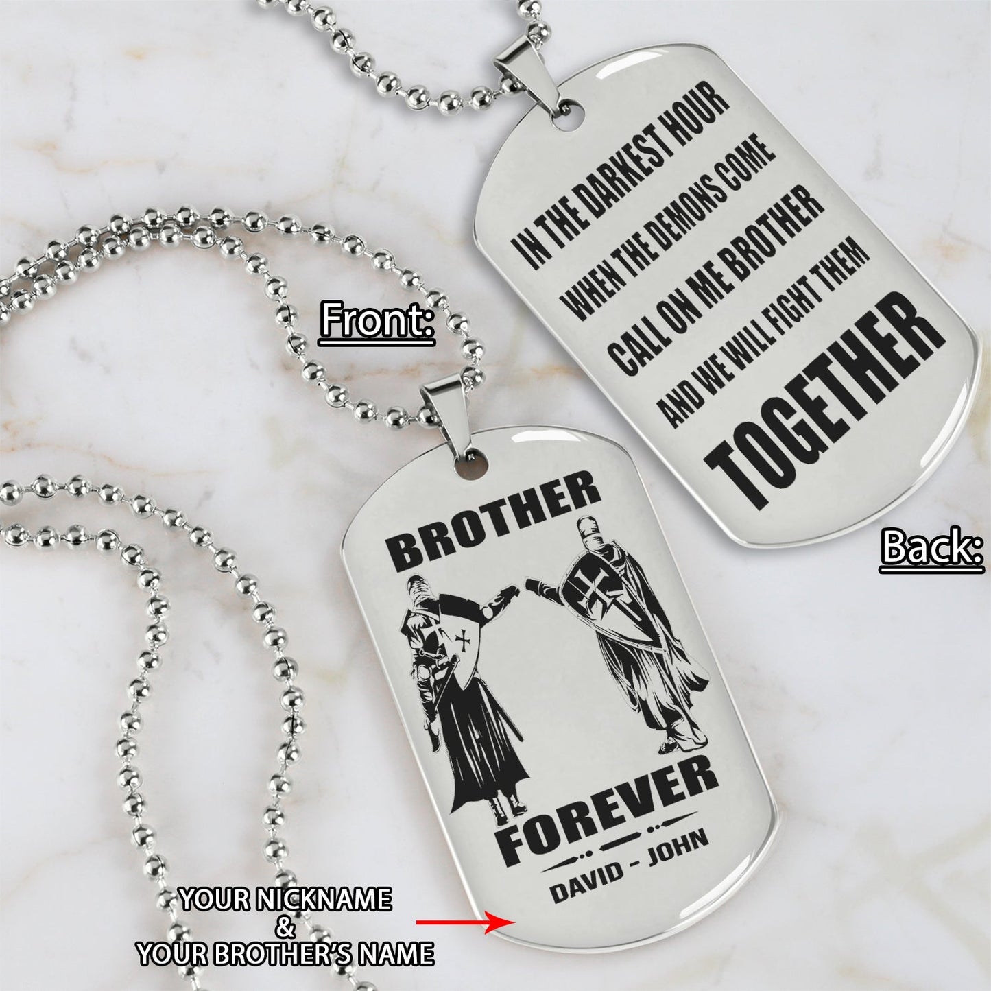 customizable engraved black dog tag double sided gift from brother, brother forever