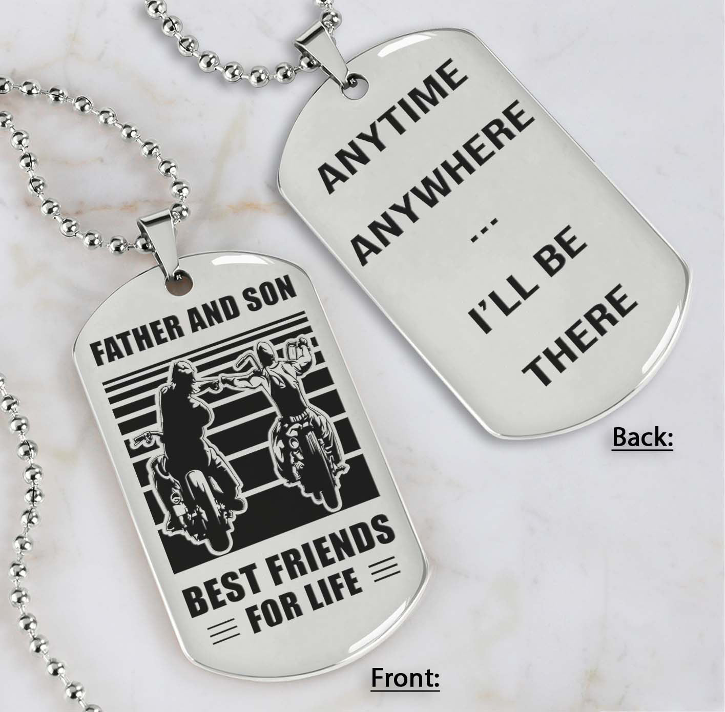 silver verison personalized double sided dog tag father and son best friends for life - message on the back side