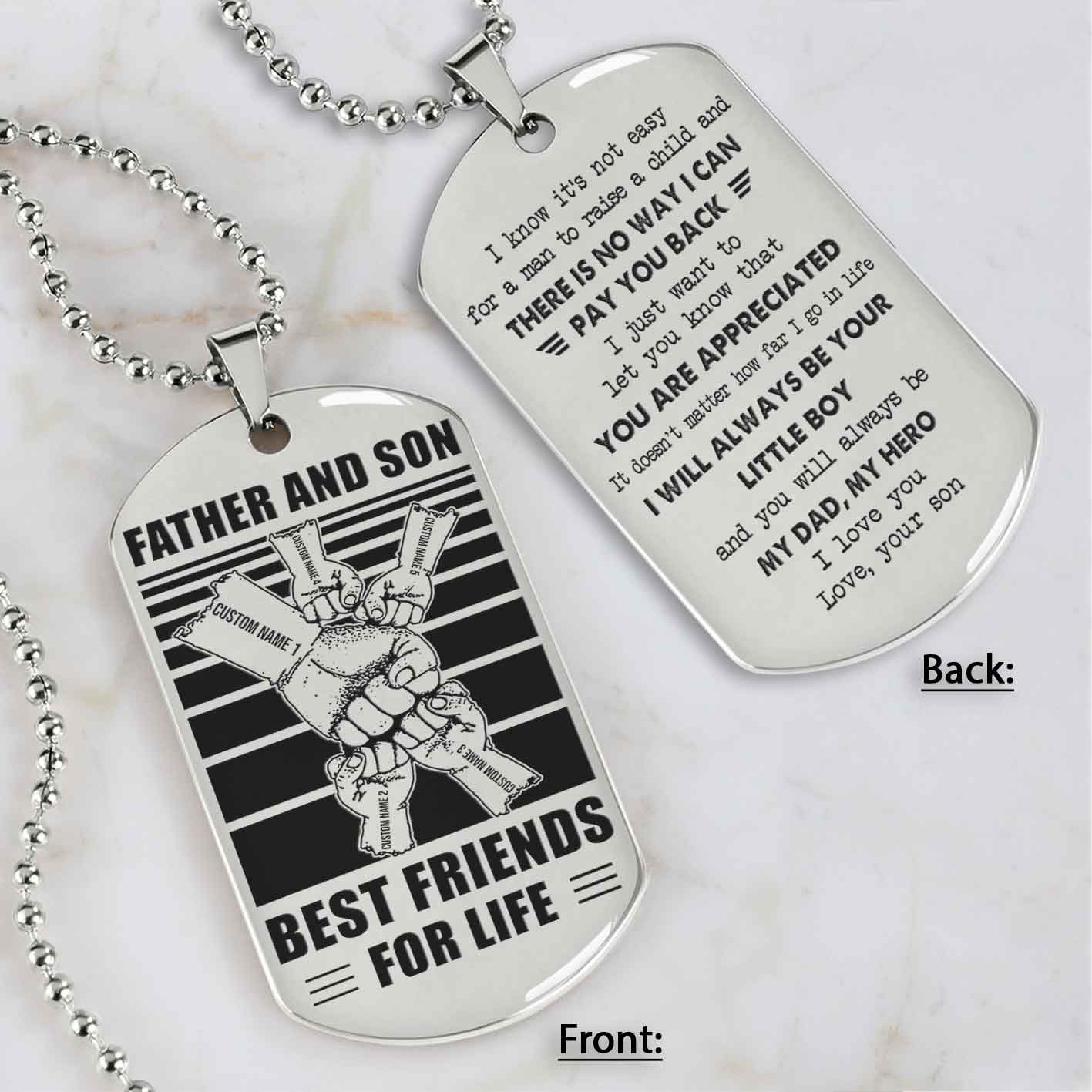 family fist bump team 5 personalized double sided dog tag father  and son best friends for life - message on the back side