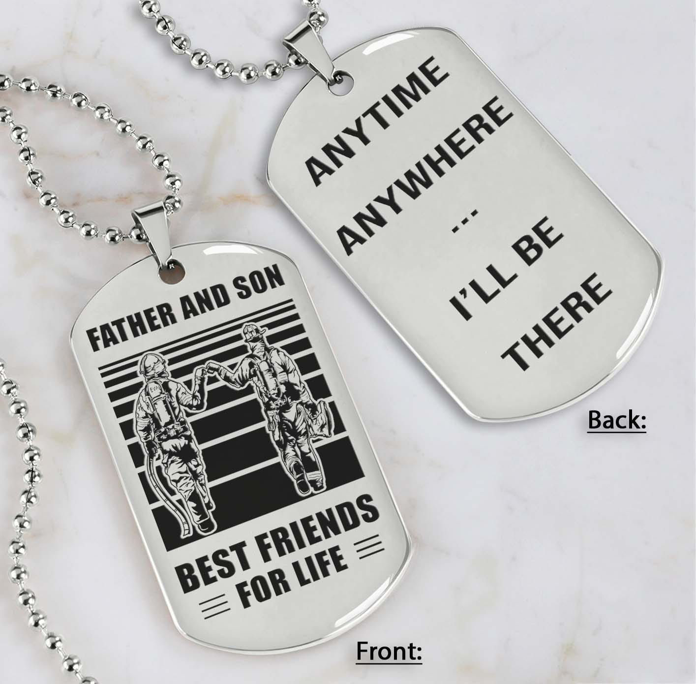 silver verison personalized double sided dog tag father and son best friends for life - message on the back side