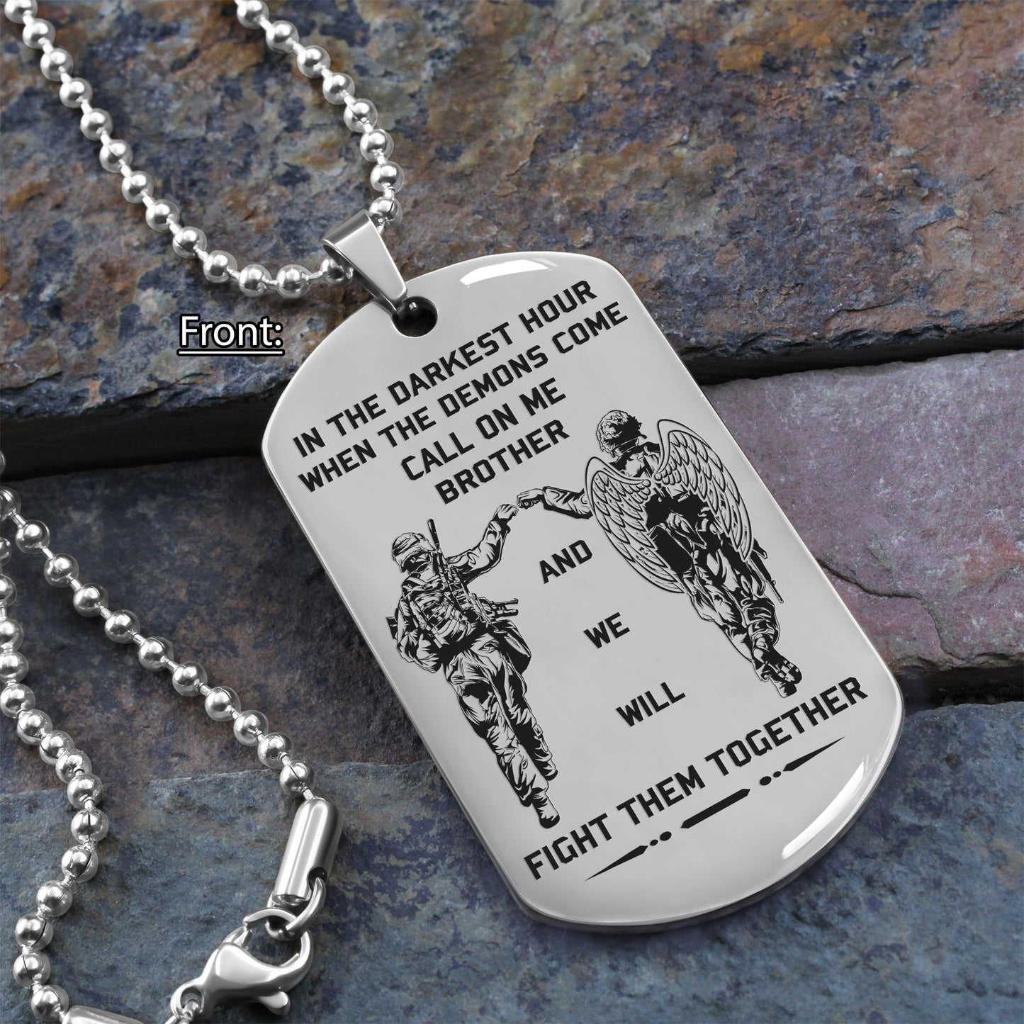 spartan customizable engraved brother dog tag gift from brother, in the darkest hour, when the demons come call on me brother and we will fight them together