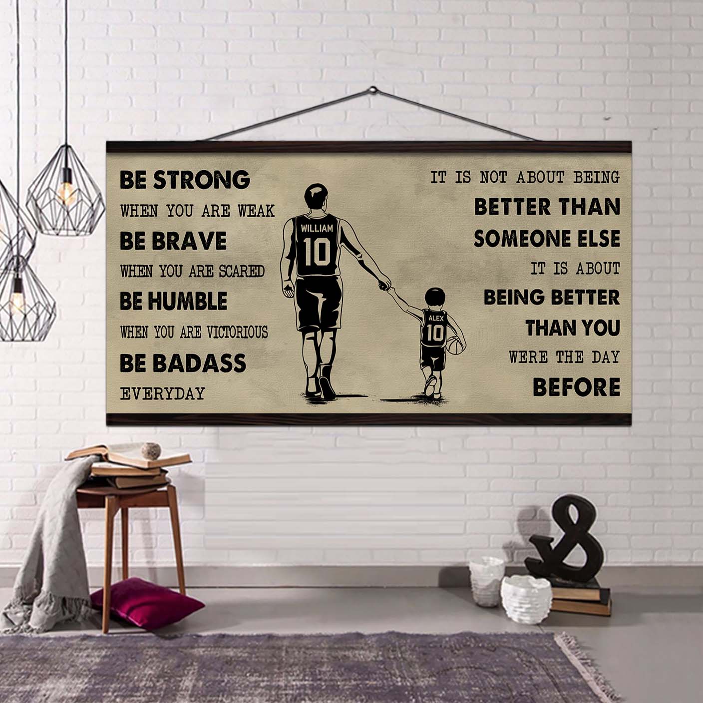 hockey poster canvas from dad to son be strong when you are weak - it is not about being better than someone else