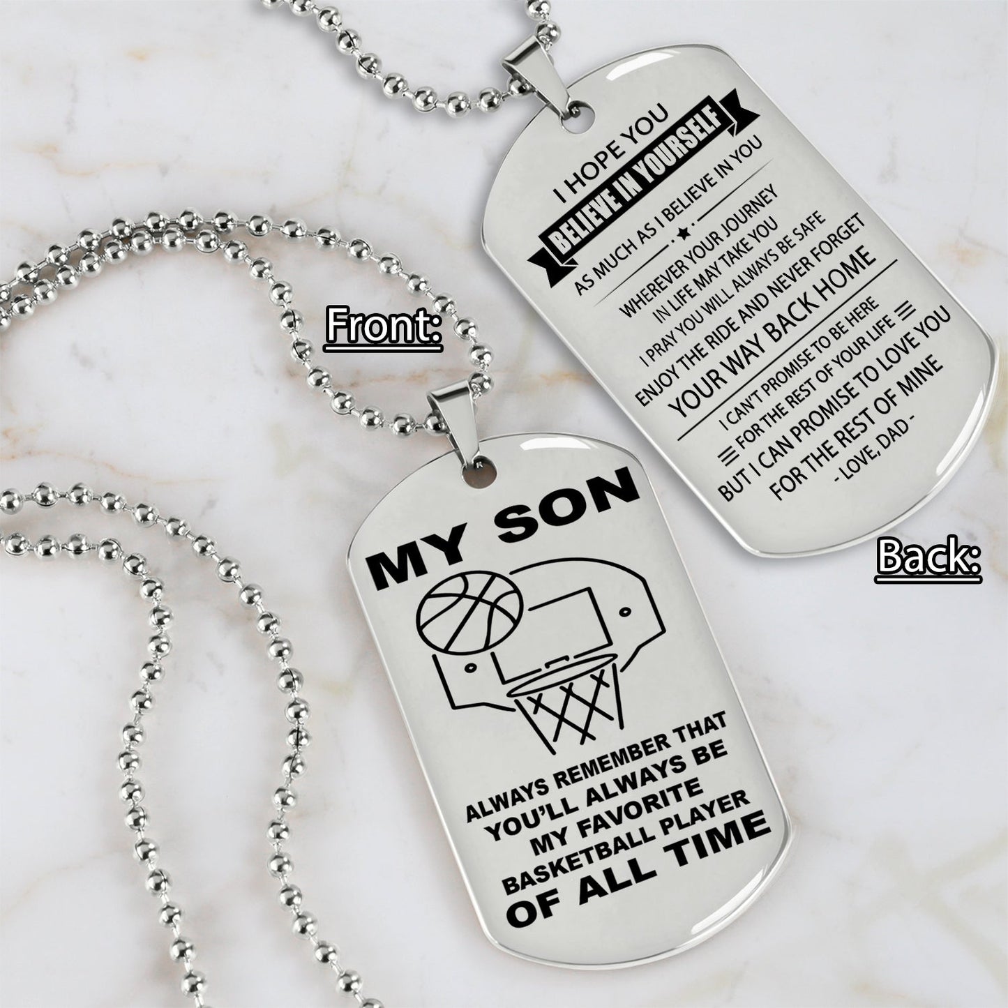 customizable basketball dog tag, gifts from dad mom to son- it is not about better than someone else, it is about being better than you were the day before, be strong be brave be humble