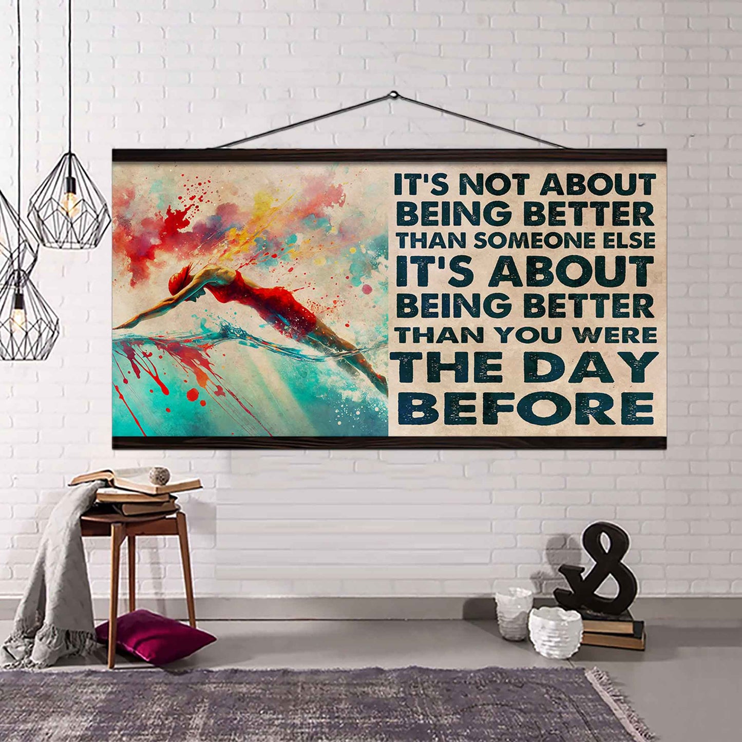 water color woman artistic gymnastic poster canvas it is not about being better than someone else gift for your loving woman