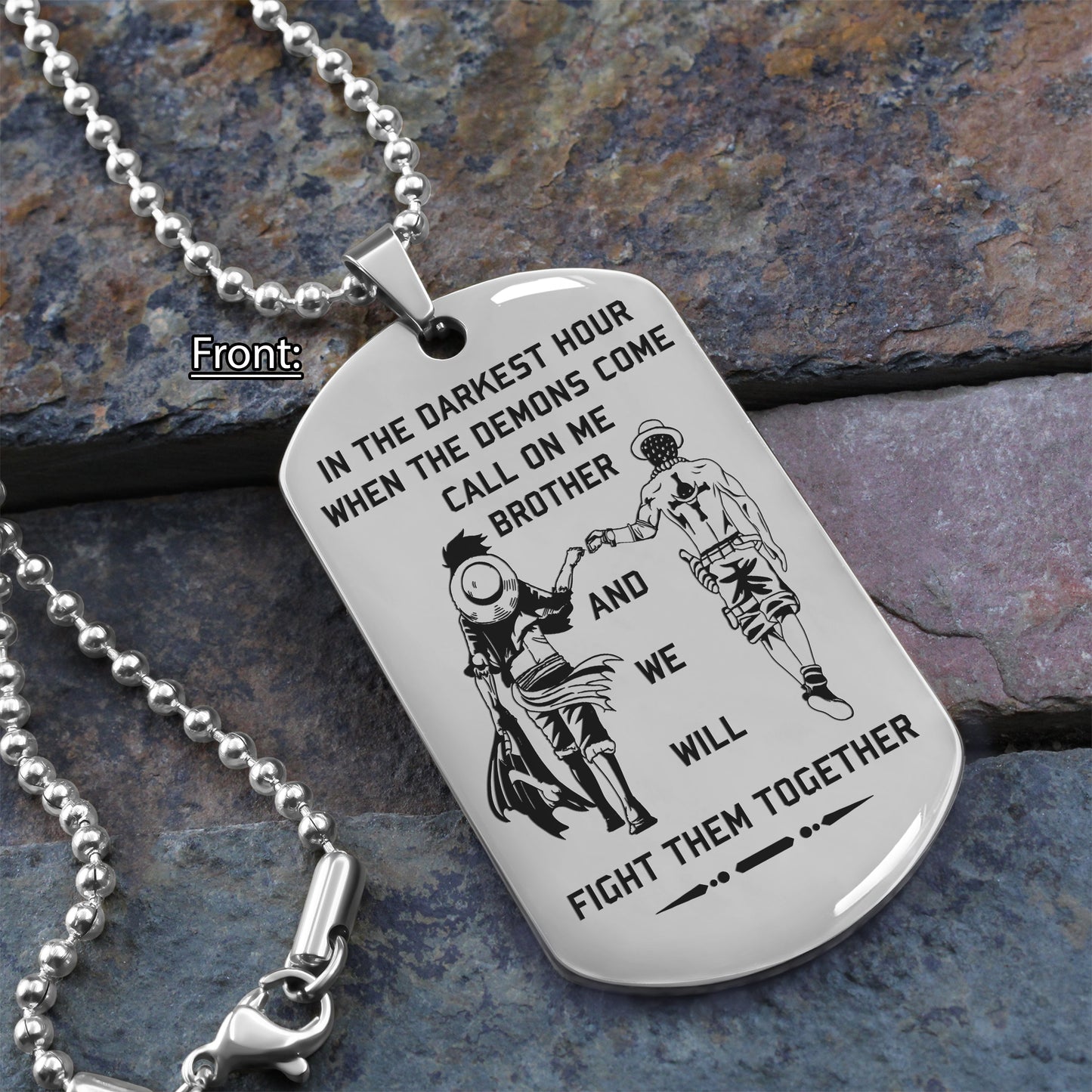 biker customizable engraved brother dog tag gift from brother, in the darkest hour, when the demons come call on me brother and we will fight them together