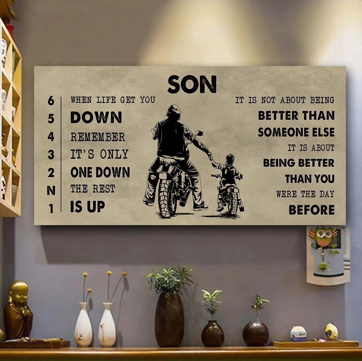 biker canvas to son it is not about being better than someone else - be strong when you are weak