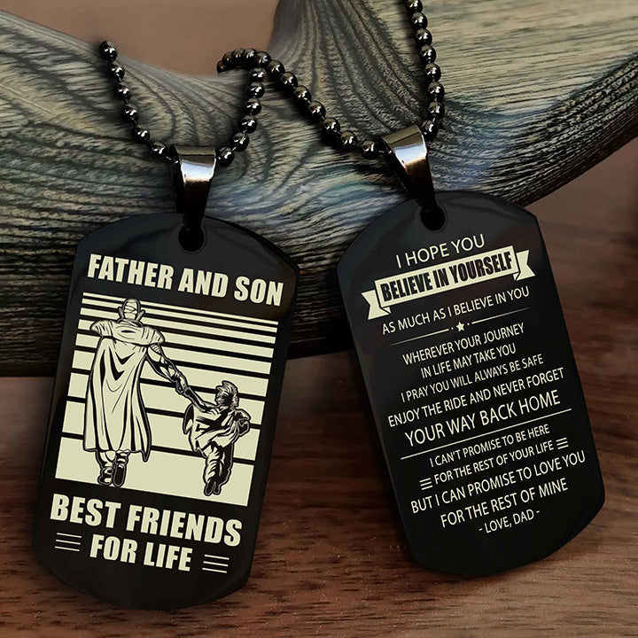 cowboy personalized double sided dog tag to my son i love you - enjoy the ride and never forget your way back home from