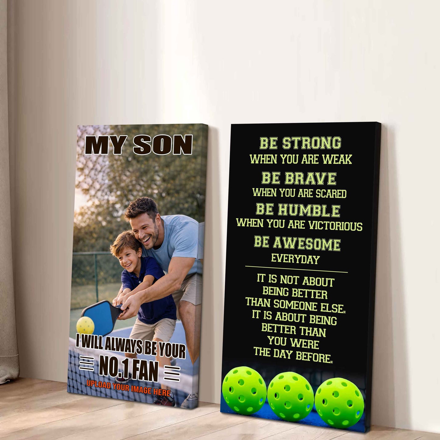 Baseball- My Son Be Strong When You Are Weak Be Awesome Everyday Set 2 Canvas Wall Art From Dad To Son