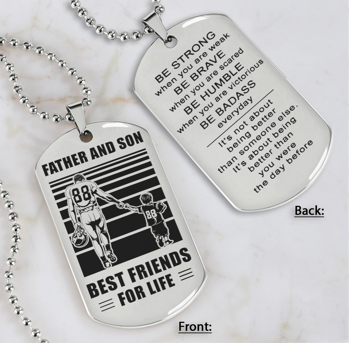 family double side dog tag father and son best friend for life be strong when you are weak be badass everyday gift for your son