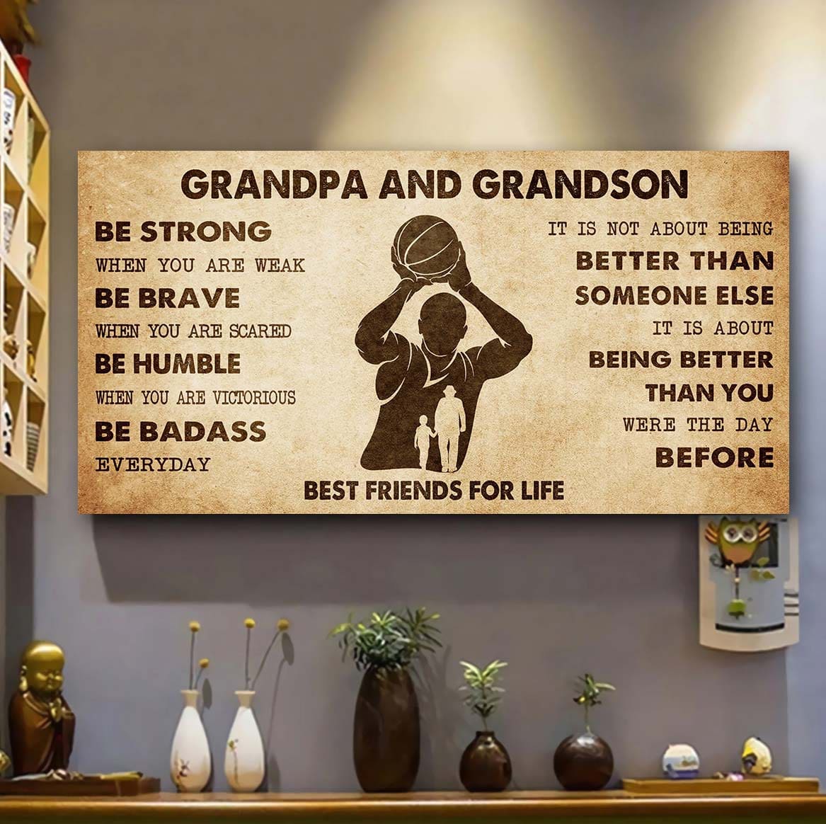 personalized grandpa to grandson poster canvas father and son best friends for life - message for your grandson gifts for him