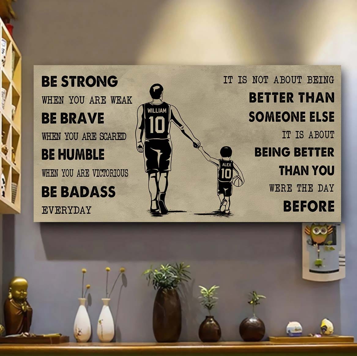 soccer poster canvas from dad to son be strong when you are weak - it is not about being better than someone else