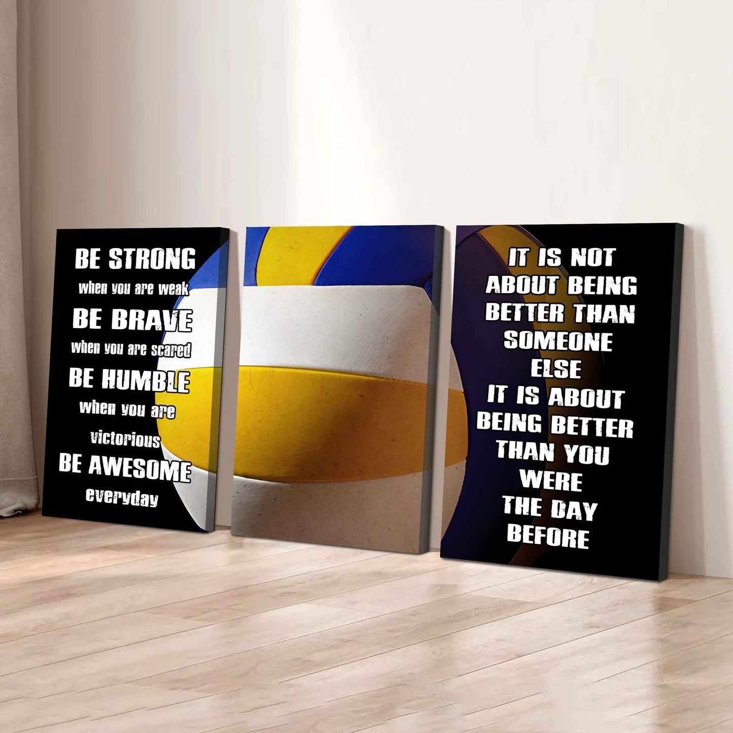 3-Piece - Be Awesome - Motivational Soccer Canvas Wall Art Set