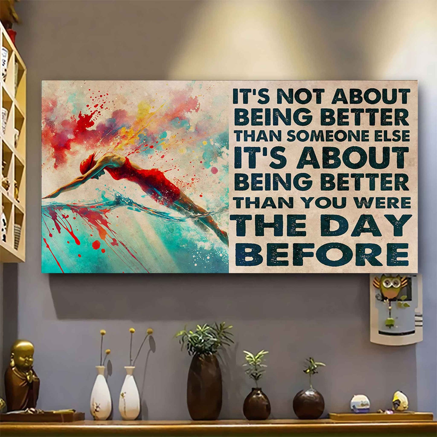 water color woman artistic gymnastic poster canvas it is not about being better than someone else gift for your loving woman