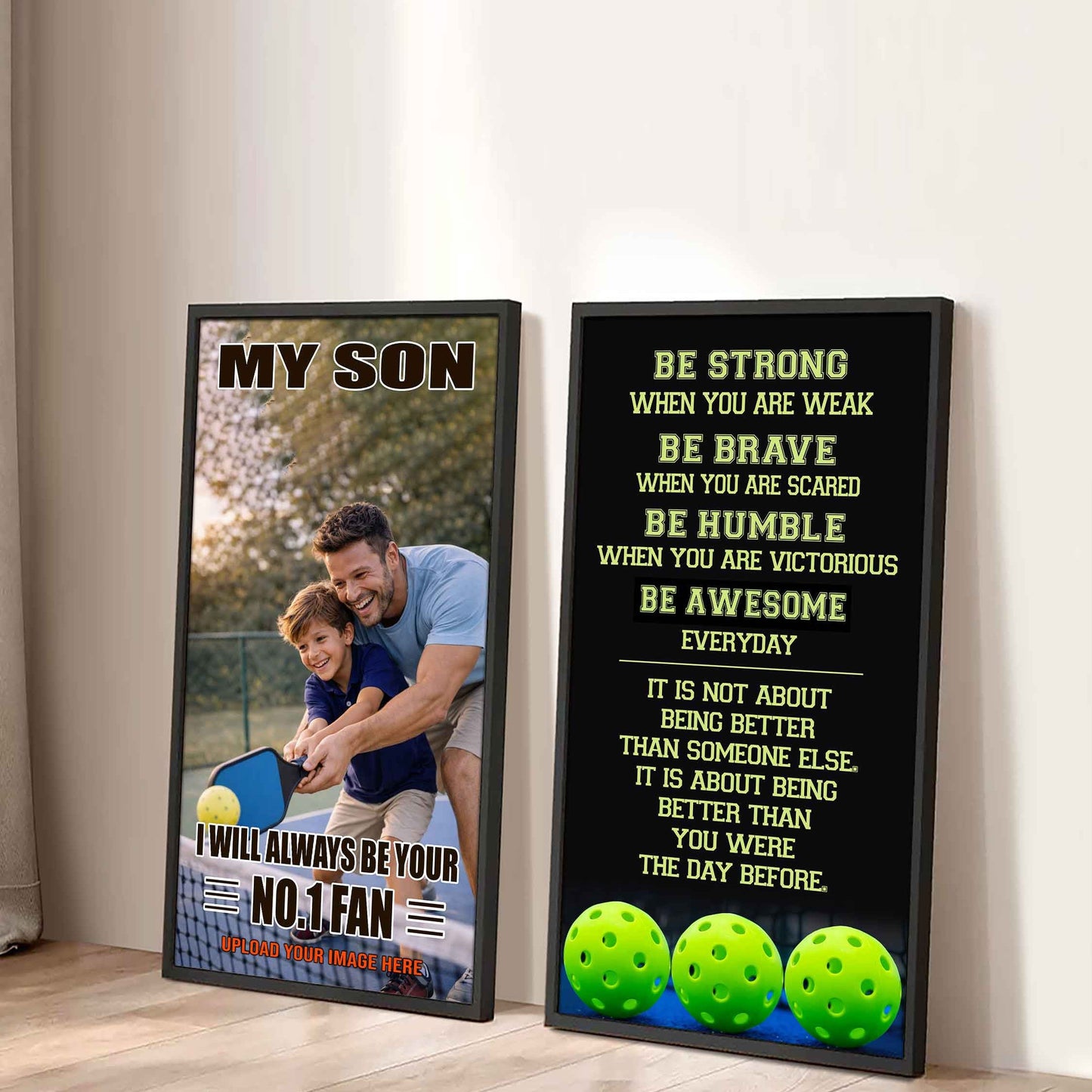 Baseball- My Son Be Strong When You Are Weak Be Awesome Everyday Set 2 Canvas Wall Art From Dad To Son