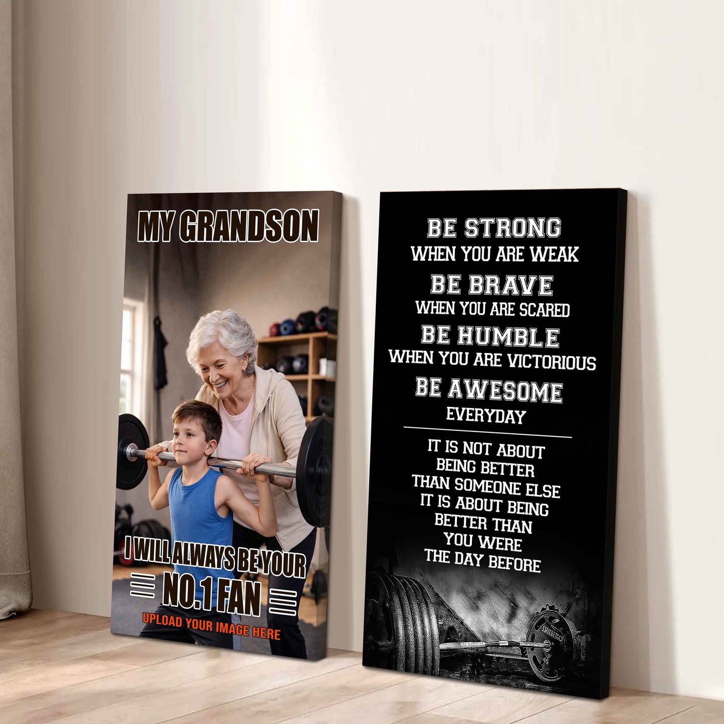 Baseball-My Grandson Be Strong When You Are Weak Be Awesome Everyday Set 2 Canvas Wall Art From Grandma To Grandson