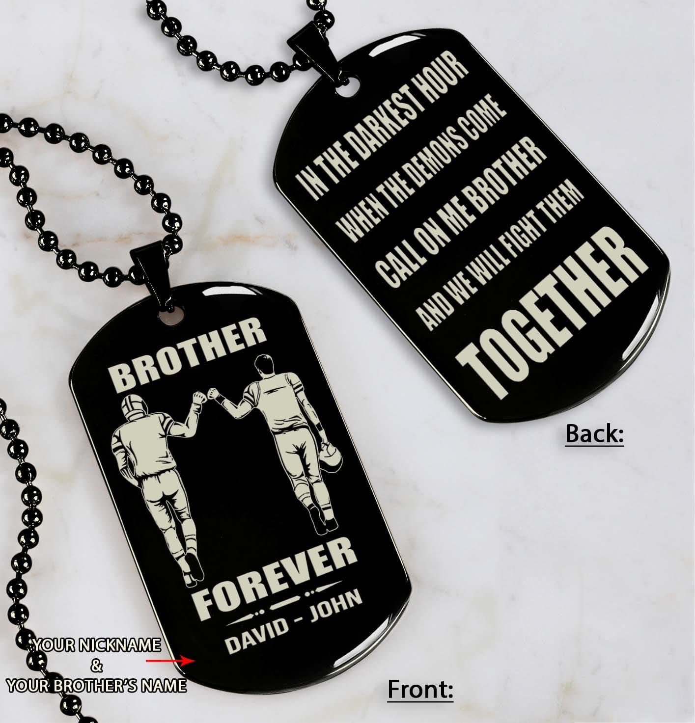 biker customizable engraved black dog tag double sided gift from brother, brother forever