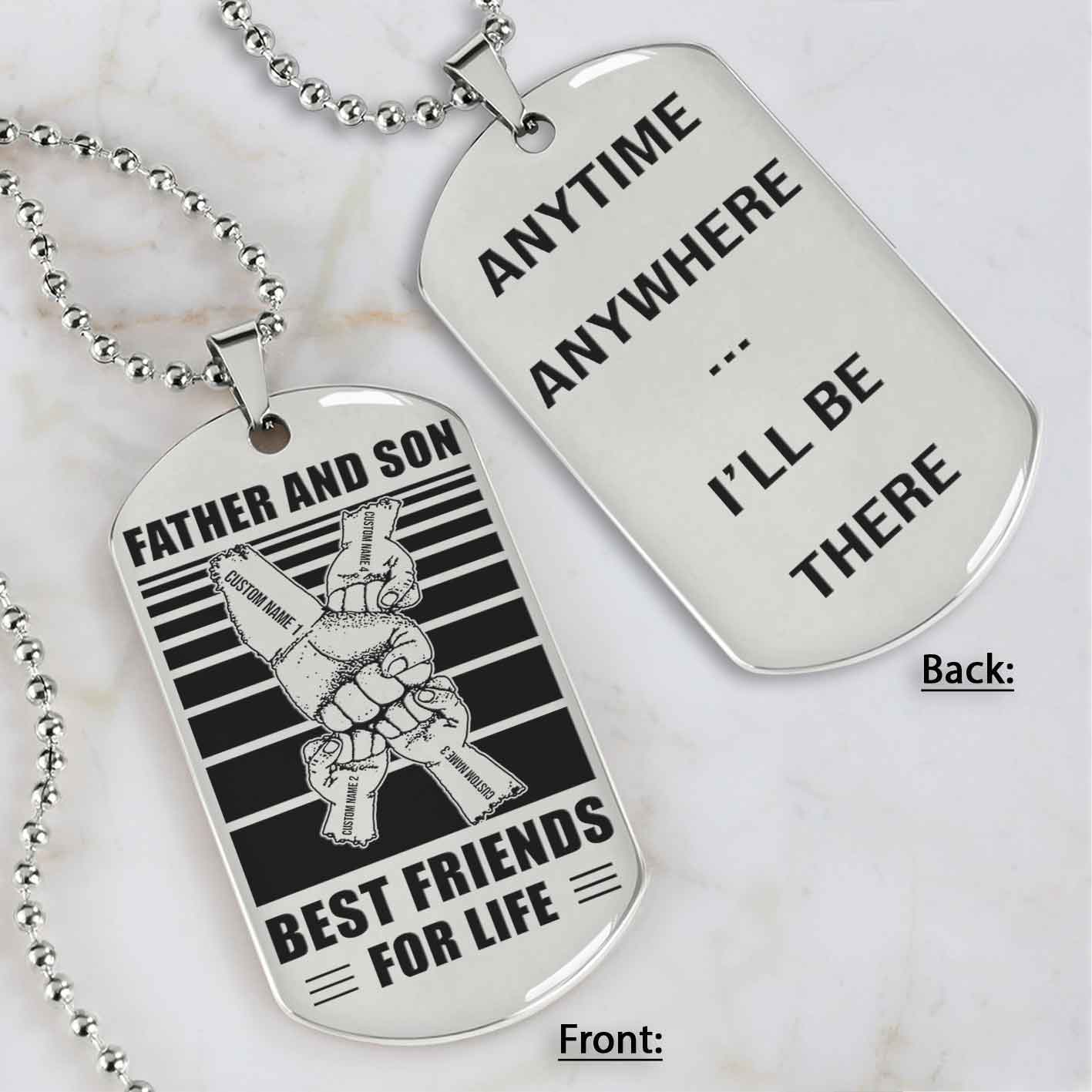 family fist bump team 4 personalized double sided dog tag father  and son best friends for life - message on the back side
