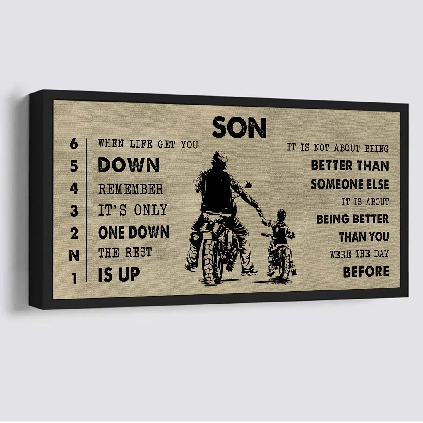 biker canvas to son it is not about being better than someone else - be strong when you are weak