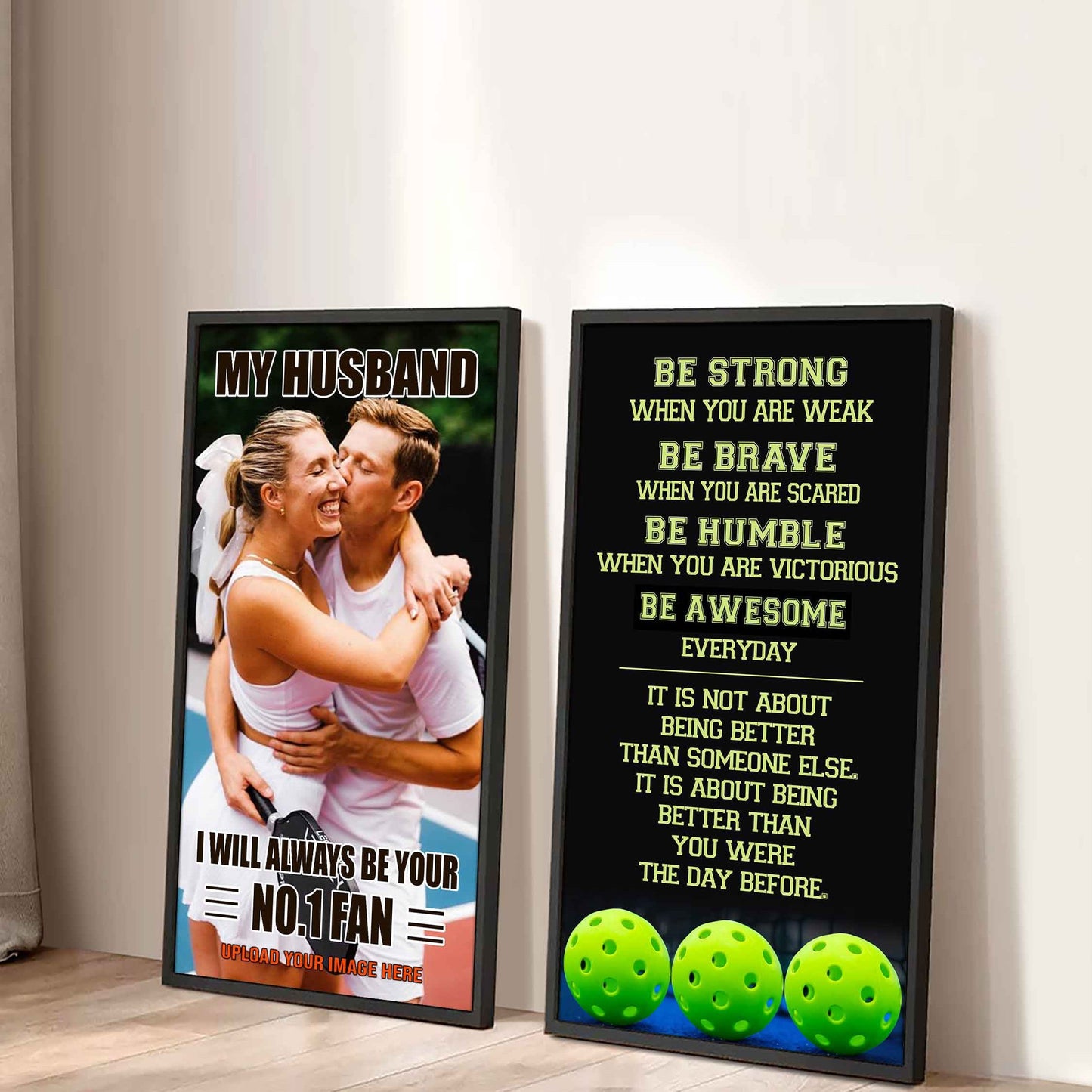 Baseball- Couple To My Husband Be Strong When You Are Weak Be Awesome Everyday Set 2 Canvas Wall Art