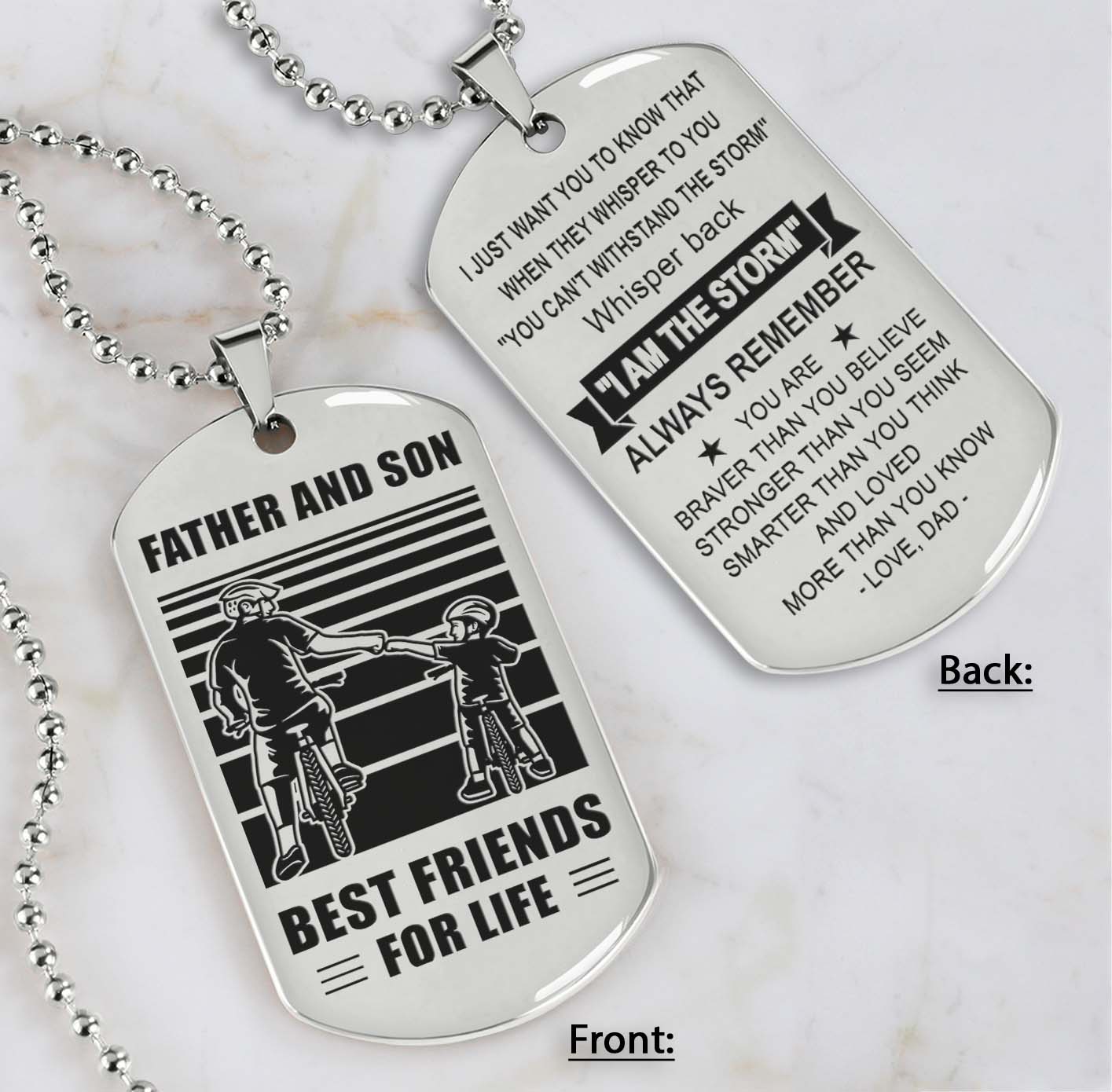 bicycle customizable engraved double sided dog tag gifts from dad mom to son father and son best friend for life